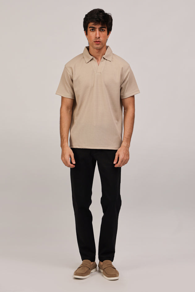 Textured Johnny Collar Polo Shirt