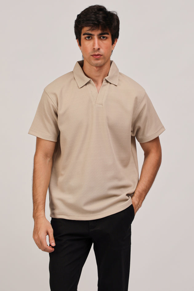 Textured Johnny Collar Polo Shirt