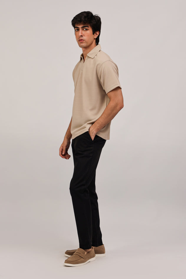 Textured Johnny Collar Polo Shirt