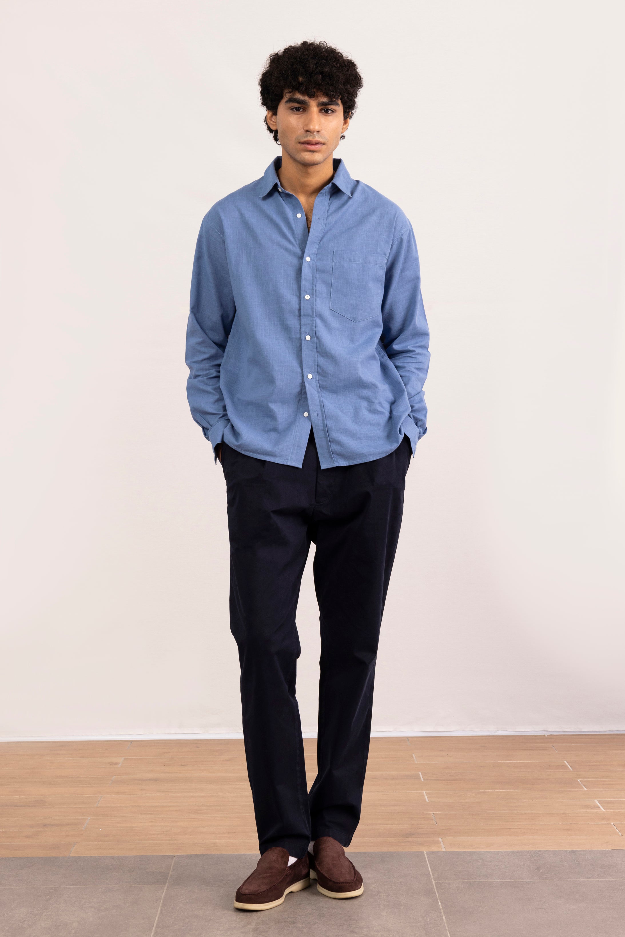 LINEN-COTTON BLEND BUTTON-UP SHIRT