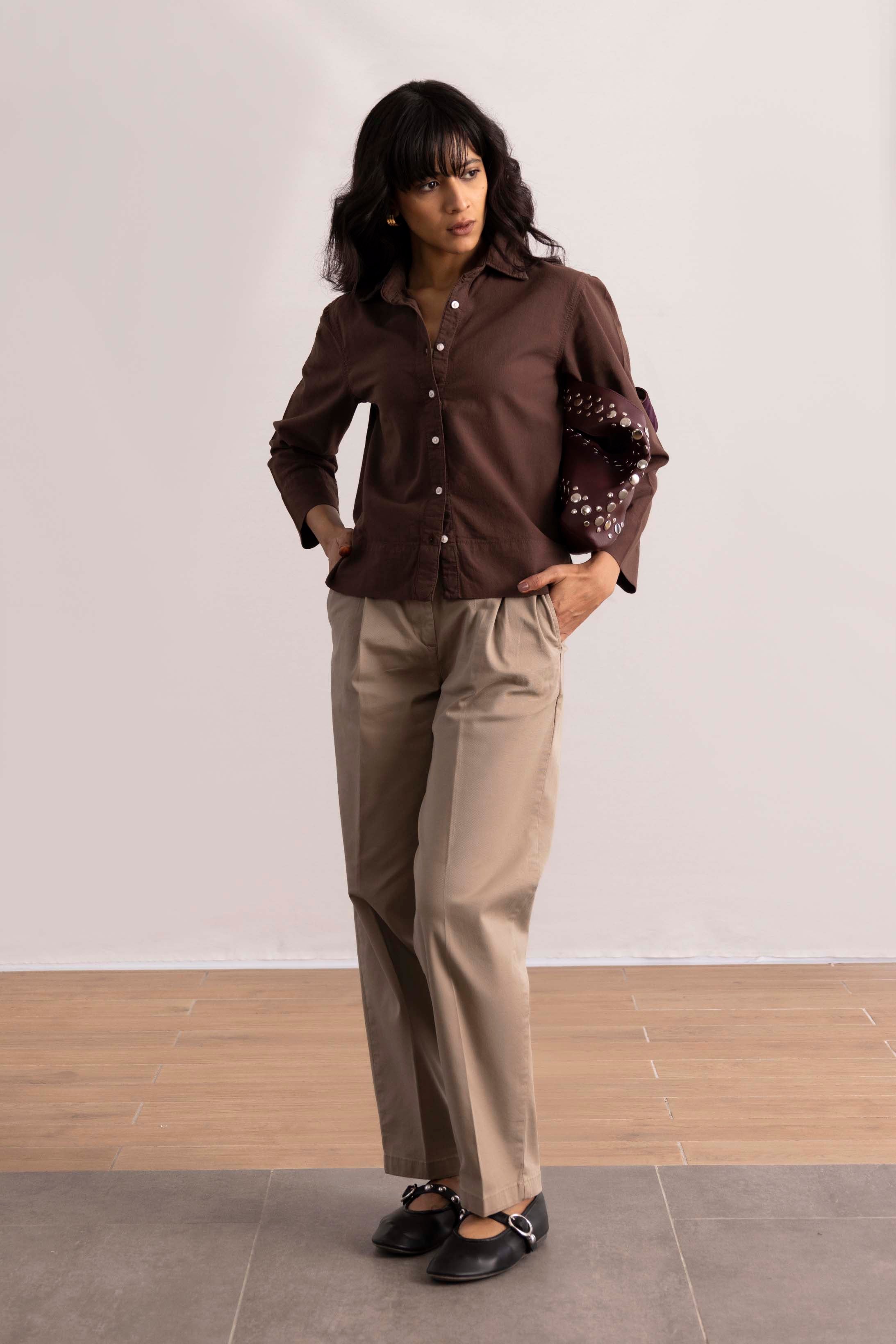 CROPPED BUTTON UP SHIRT