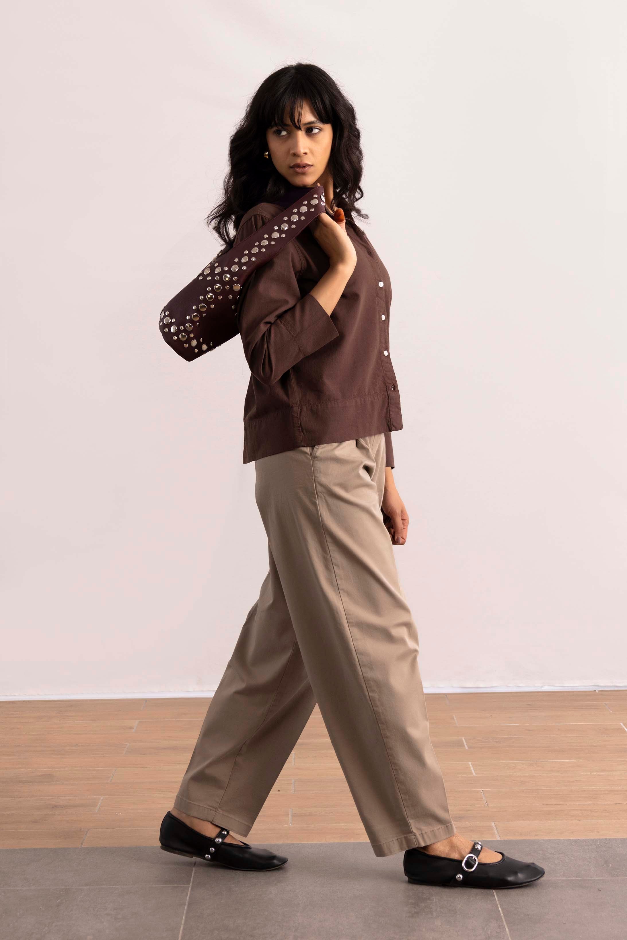 CROPPED BUTTON UP SHIRT