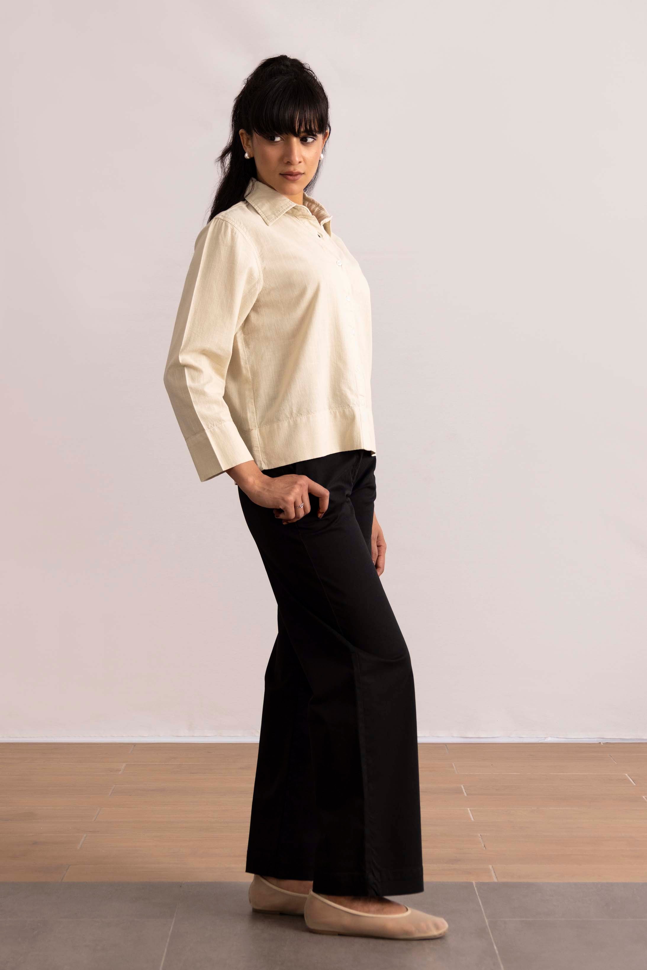CROPPED BUTTON UP SHIRT