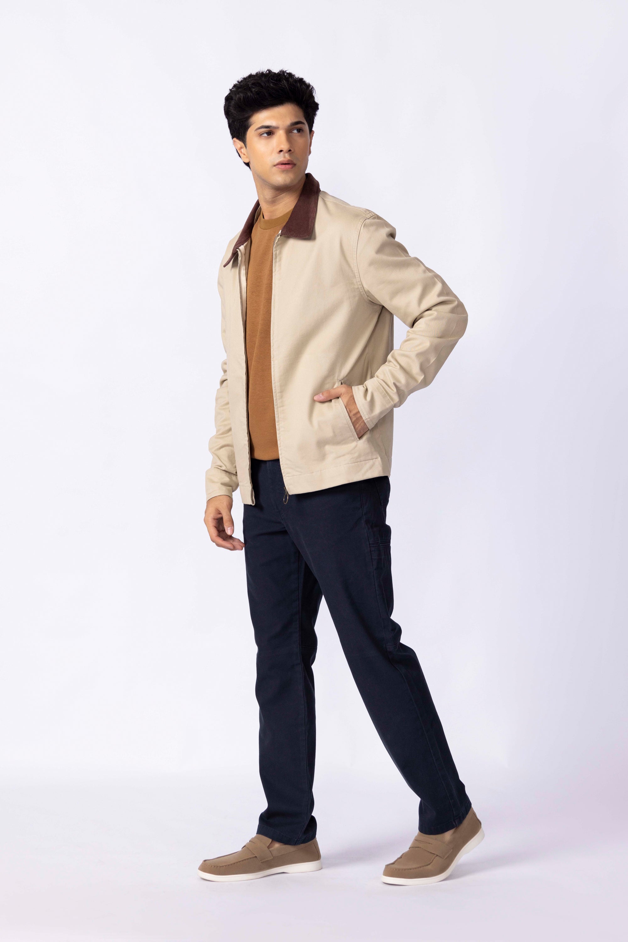Cotton Jacket With Corduroy Collar