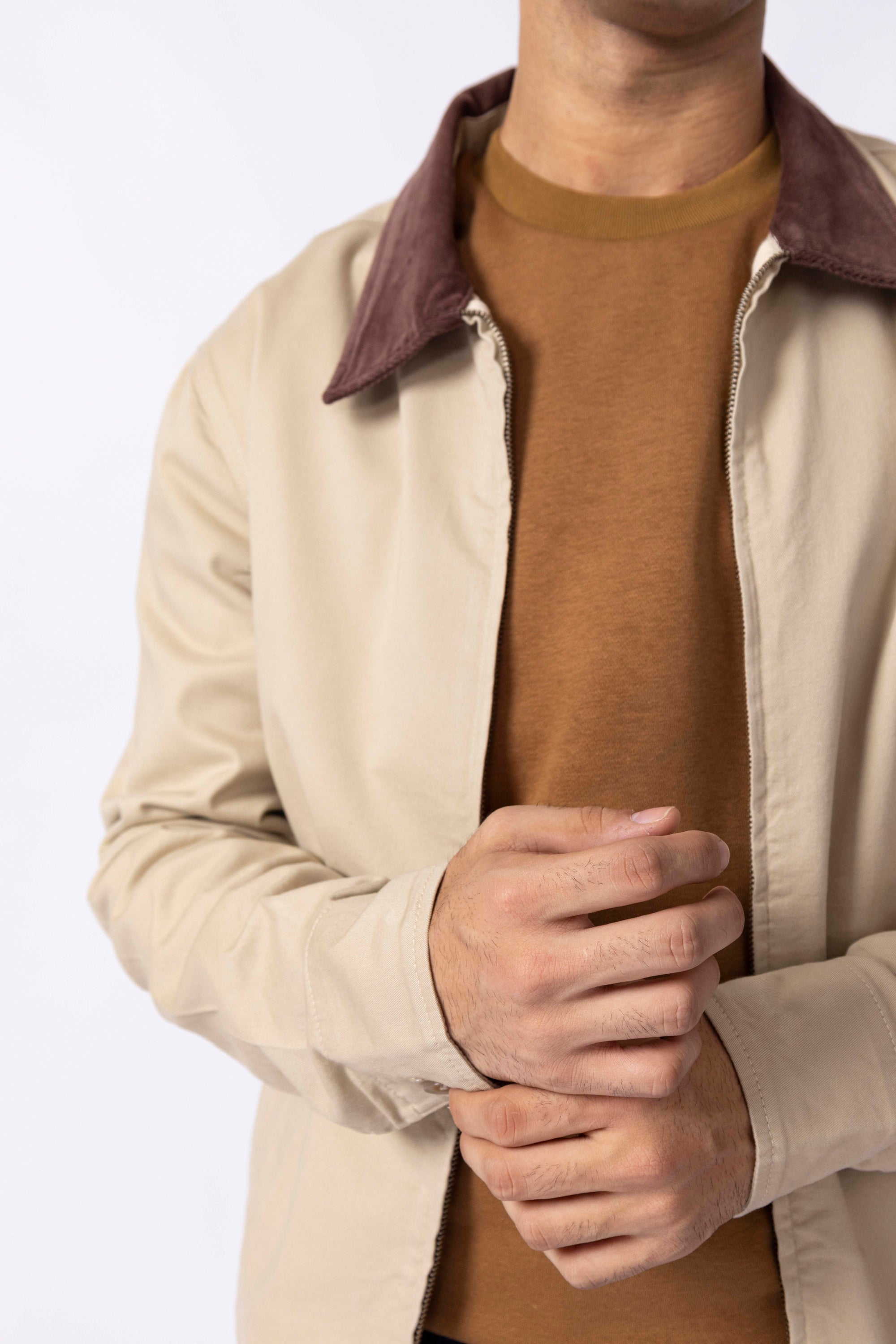 Cotton Jacket With Corduroy Collar