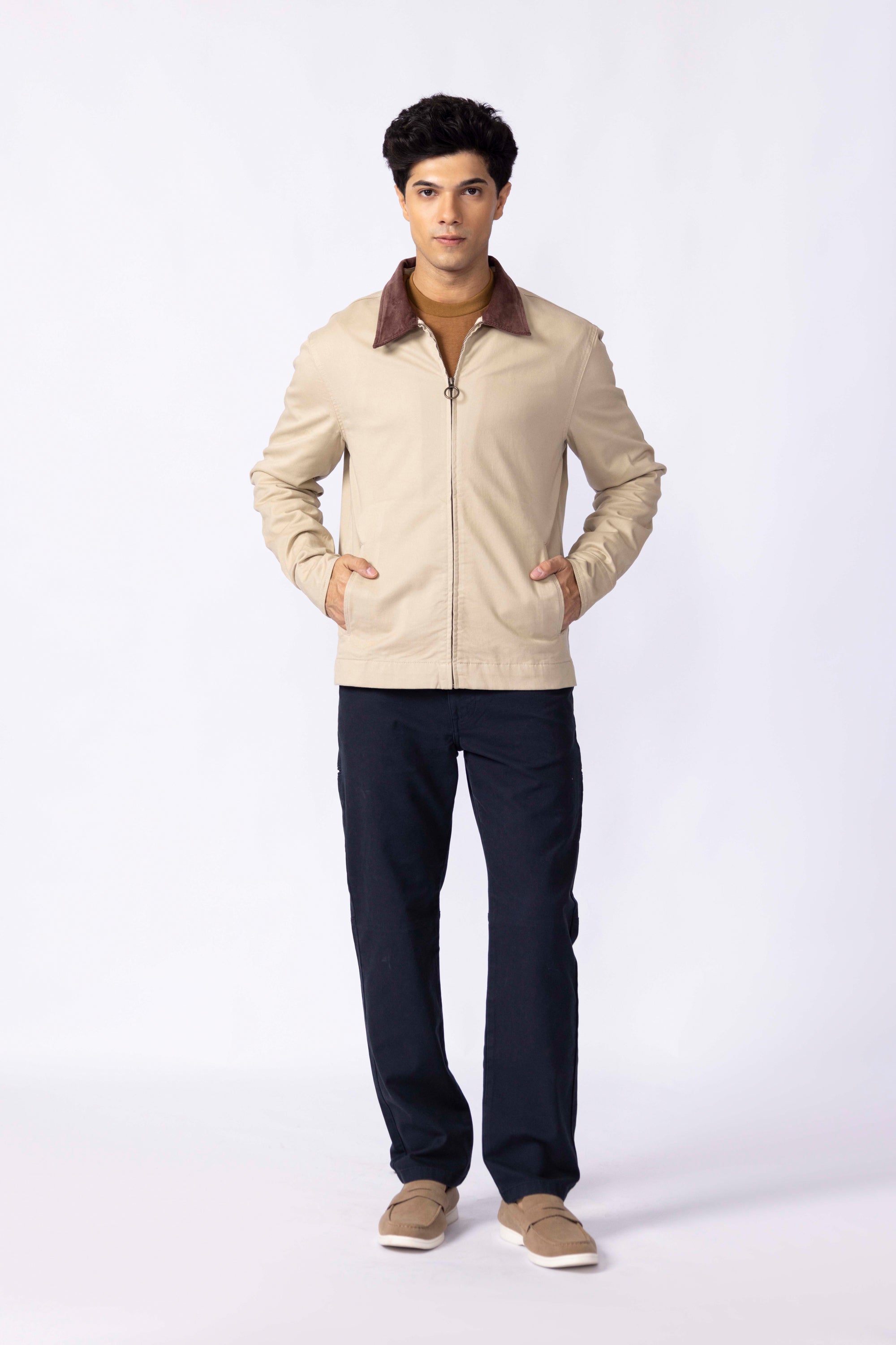 Cotton Jacket With Corduroy Collar