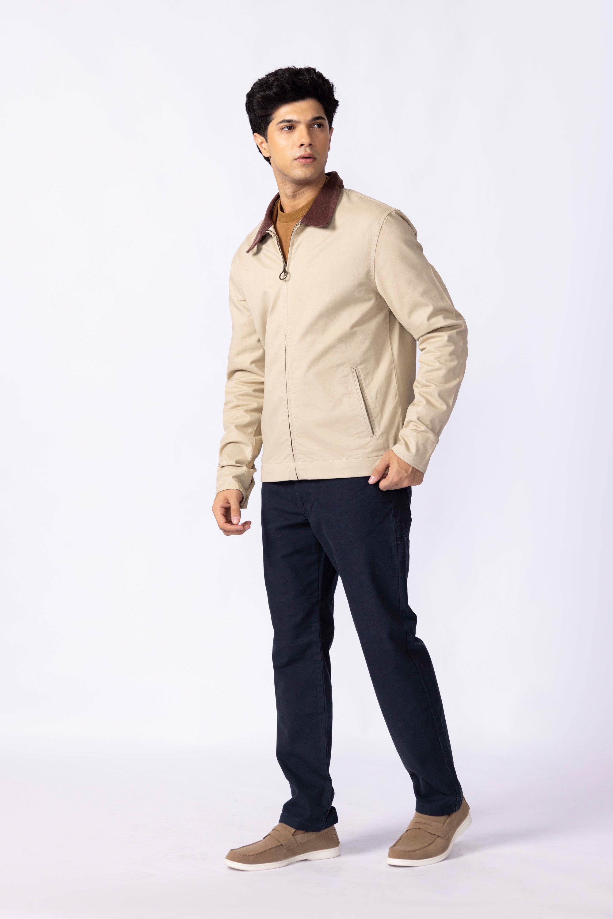 Cotton Jacket With Corduroy Collar