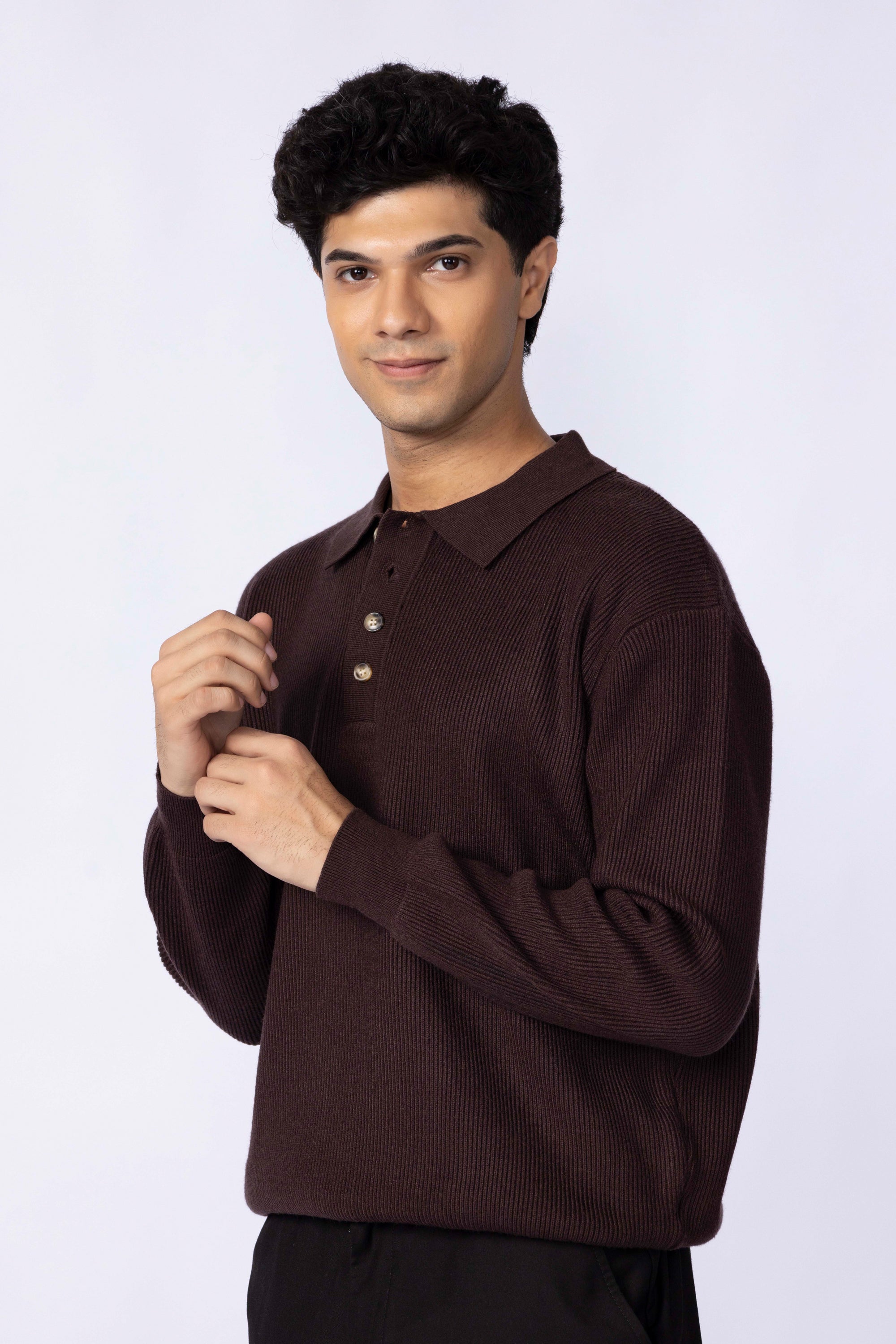 Button-down Knit Polo Sweater