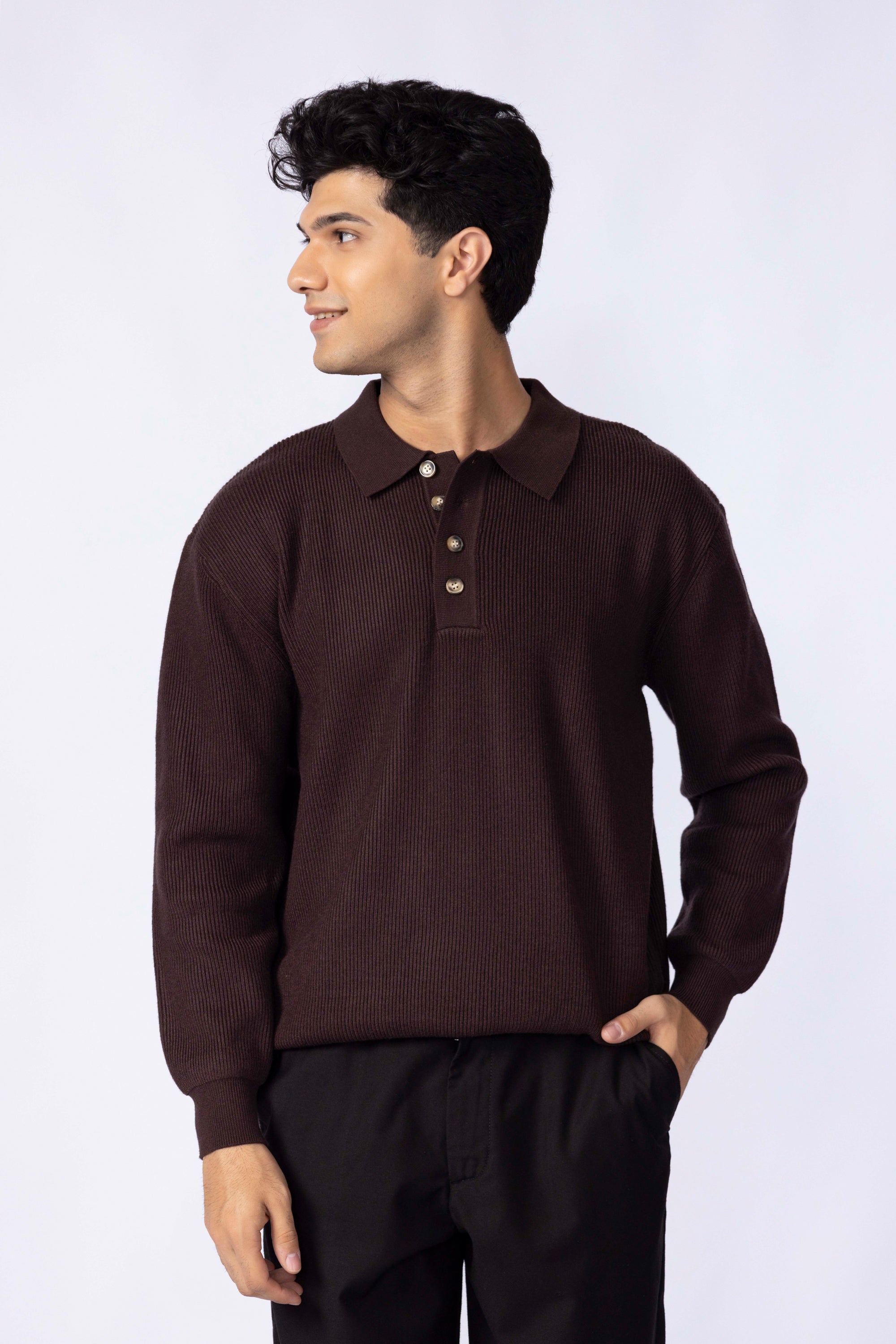 Button-down Knit Polo Sweater