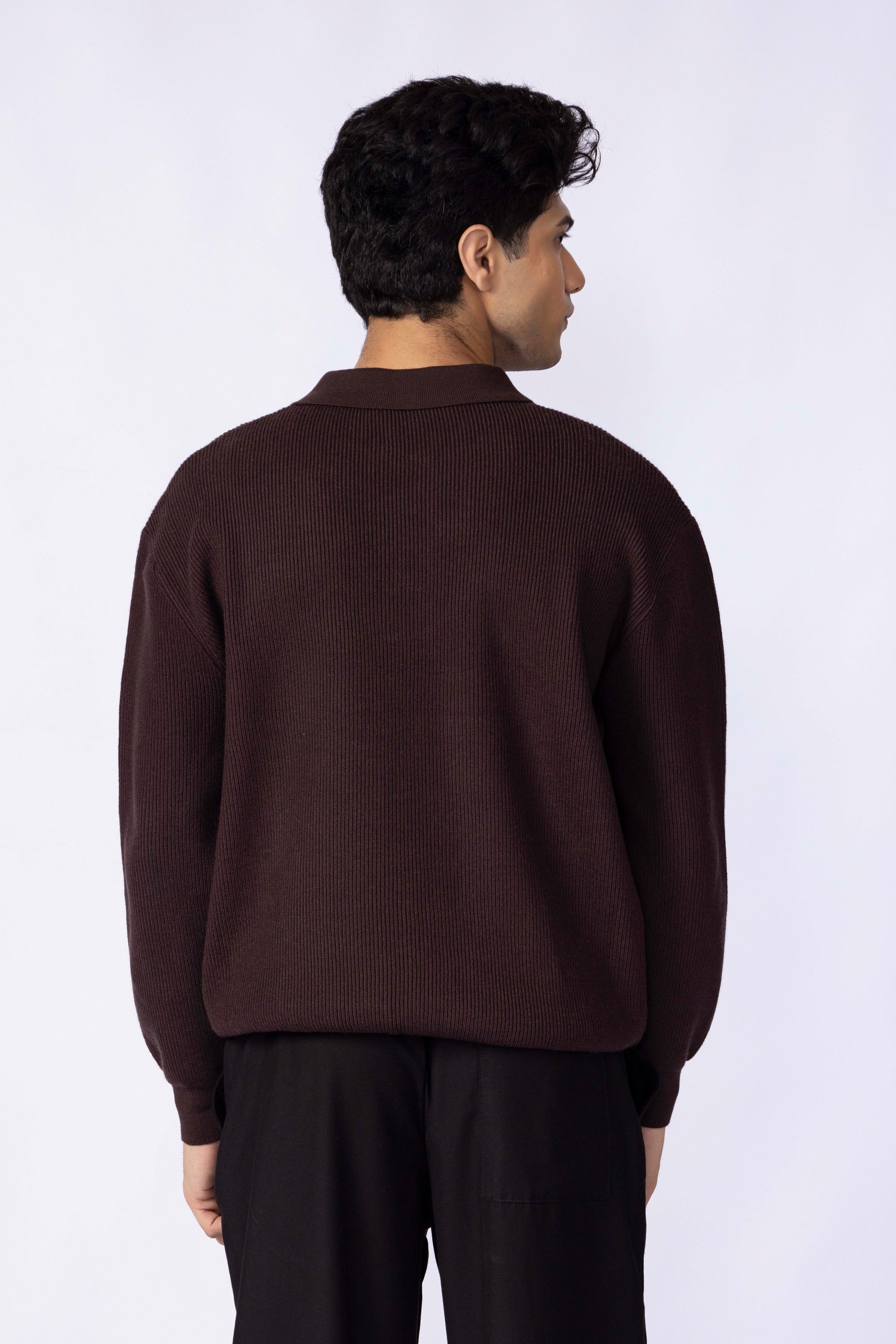 Button-down Knit Polo Sweater