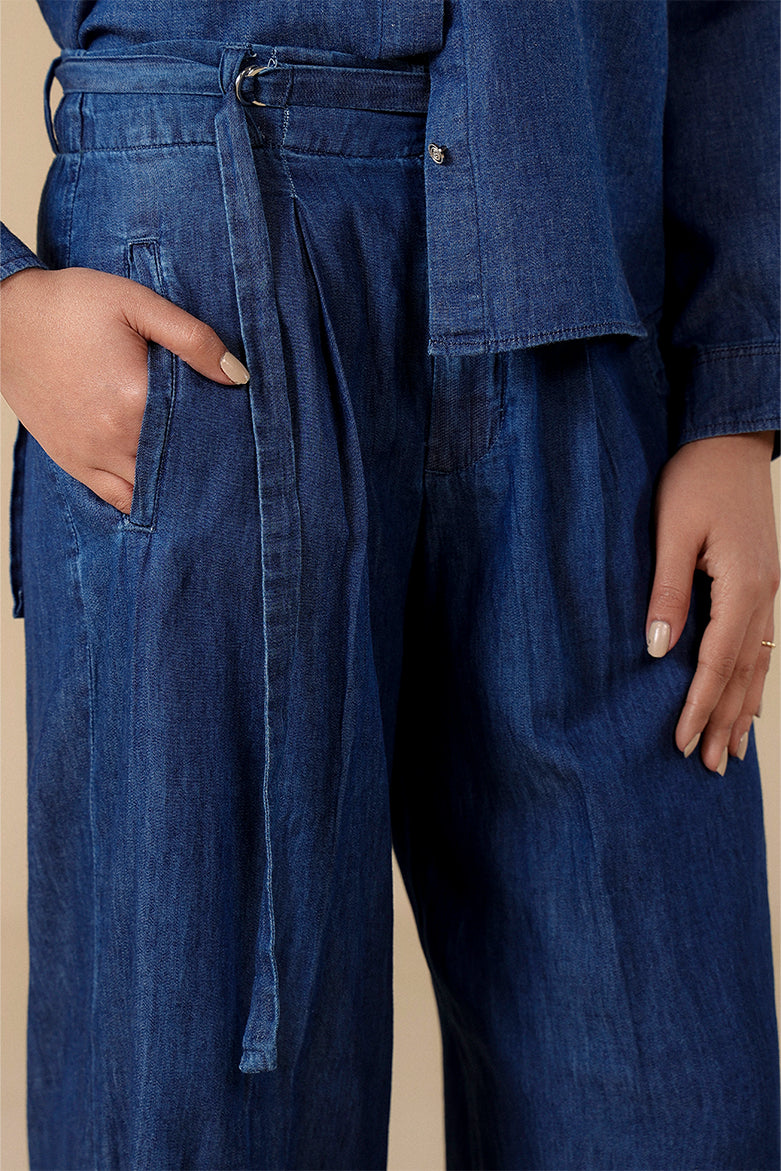 Wide Leg Belted Trousers