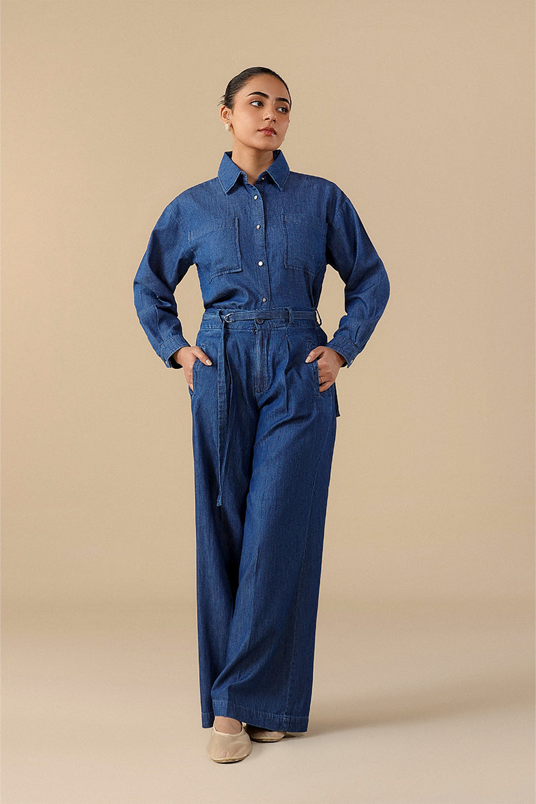 Wide Leg Belted Trousers