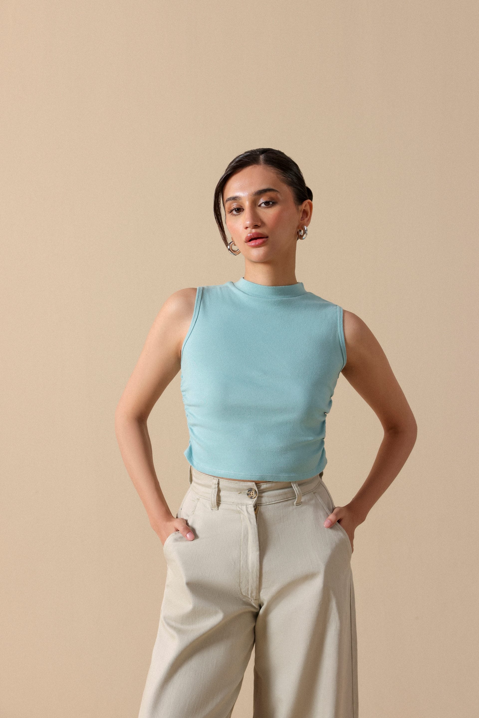 Ruched Tank Top - Miles #Color_Aqua