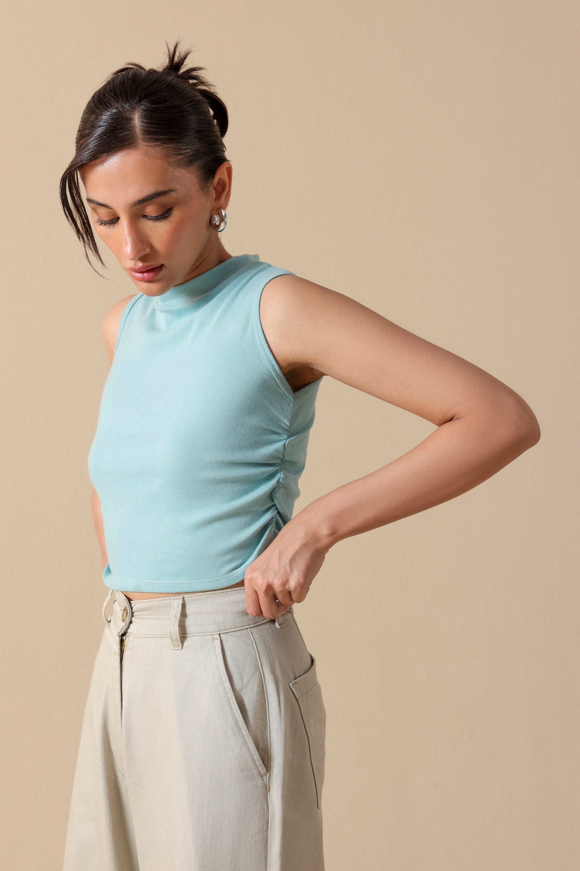 Ruched Tank Top - Miles #Color_Aqua