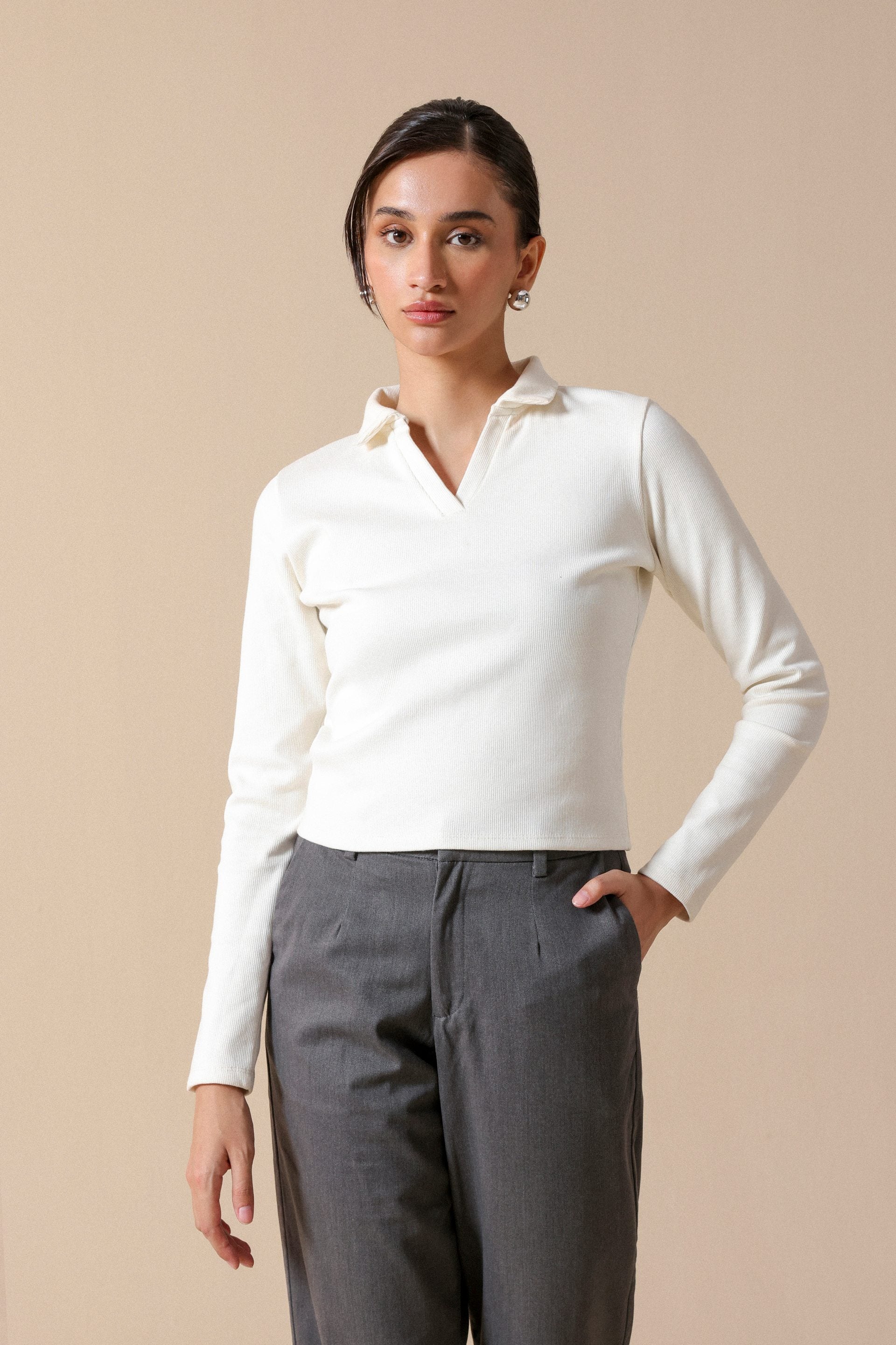 Rib Knit Polo - Miles #Color_White