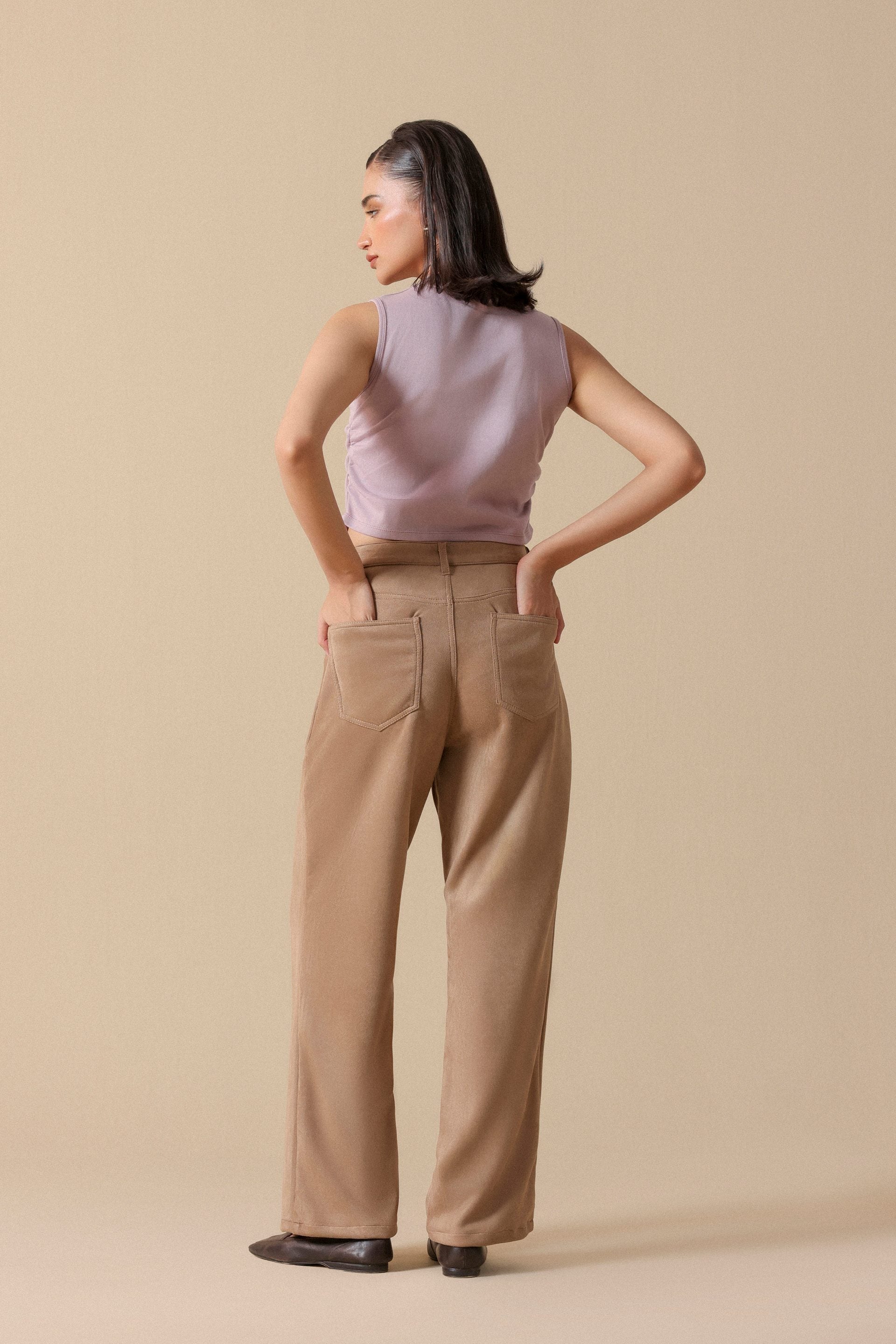 Faux Suede Straight Fit Trousers