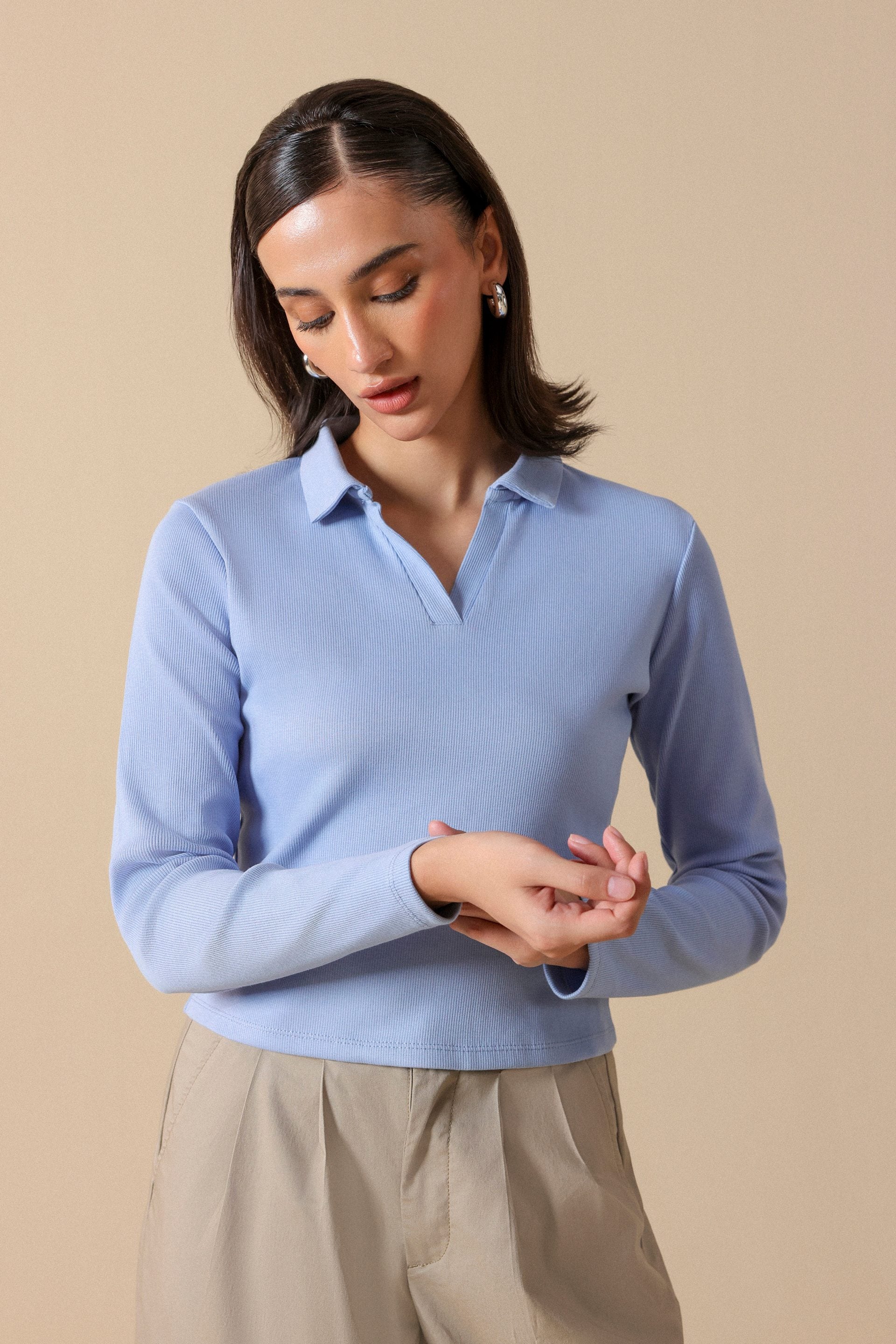 Rib Knit Polo - Miles #Color_Baby Blue