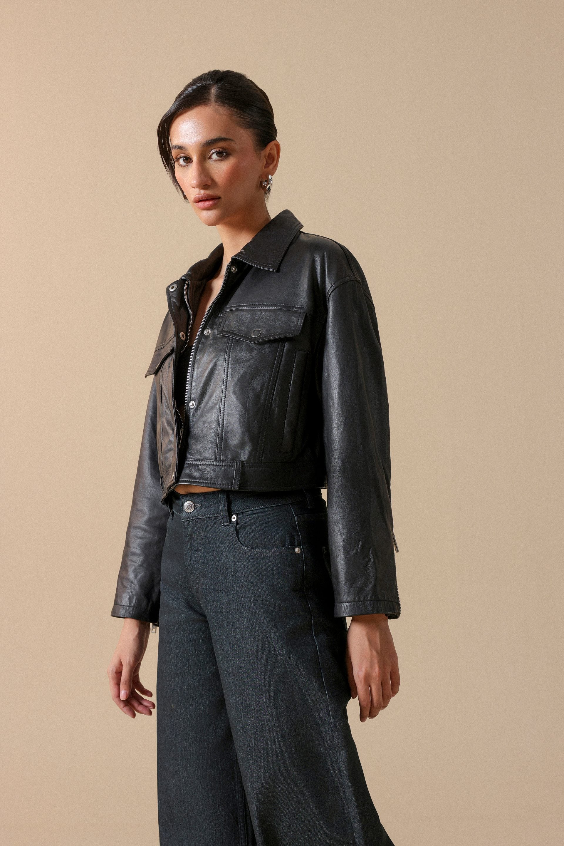 Faux Leather Trucker Jacket - Miles