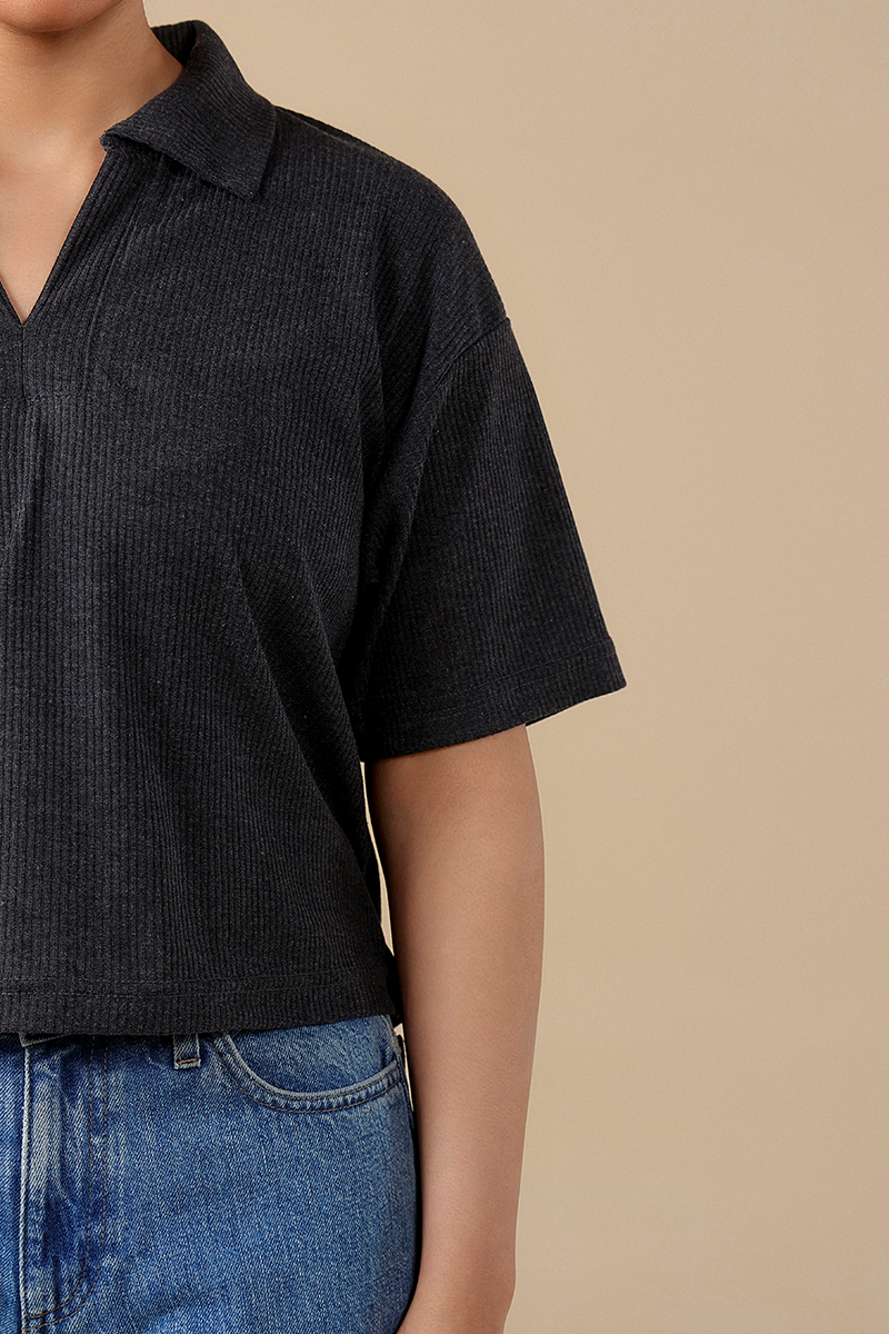 Ribbed V-Neck Polo