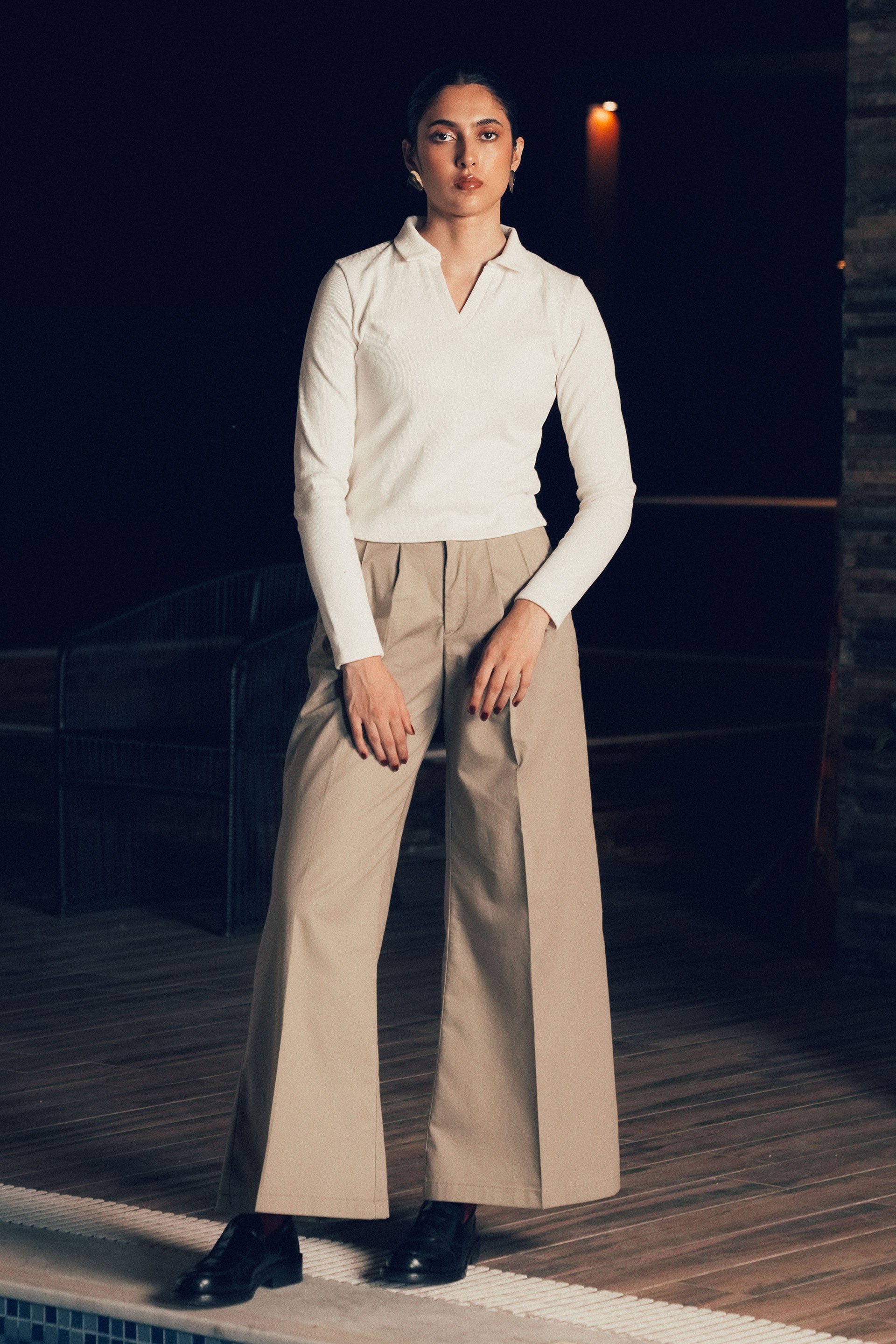 Ribbed Knit Polo Top main image 1