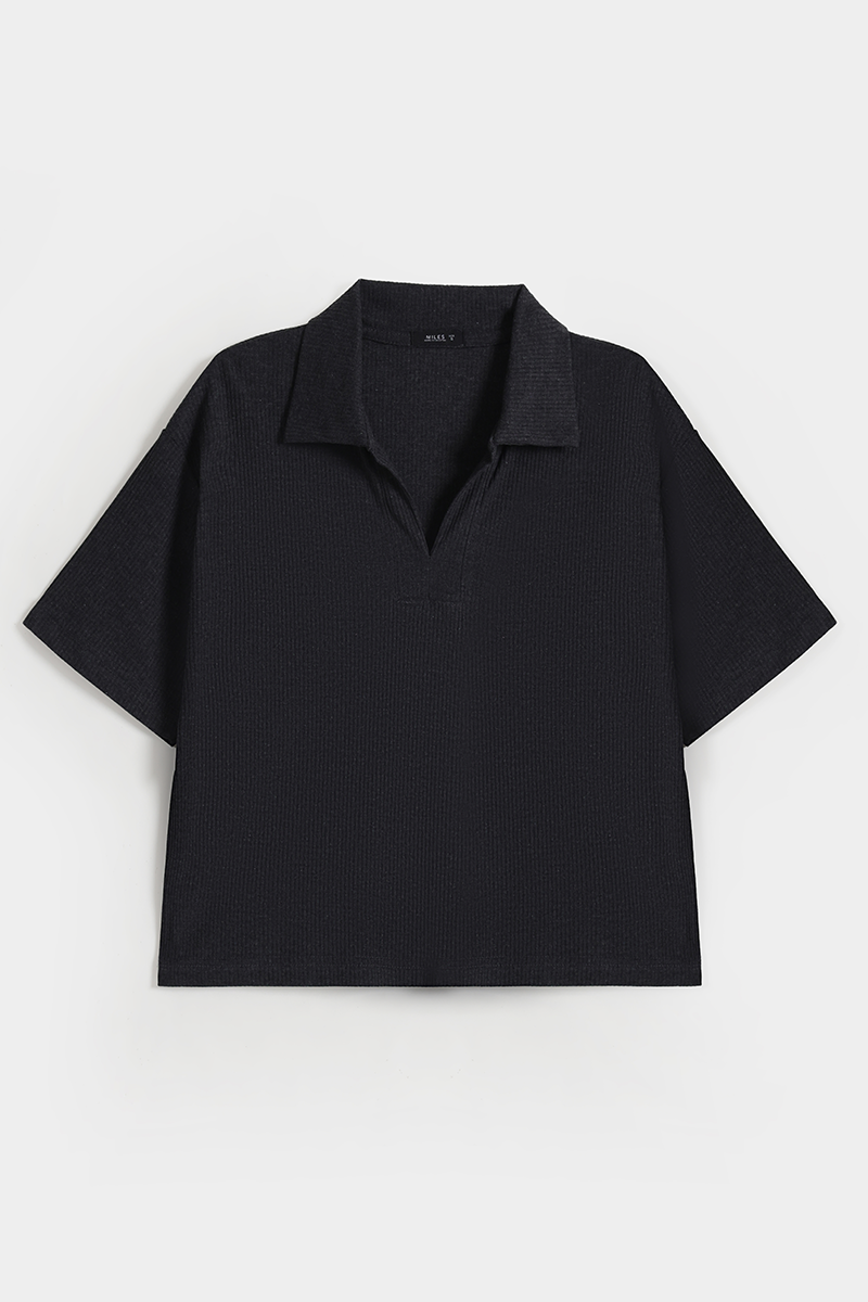 Ribbed V-Neck Polo