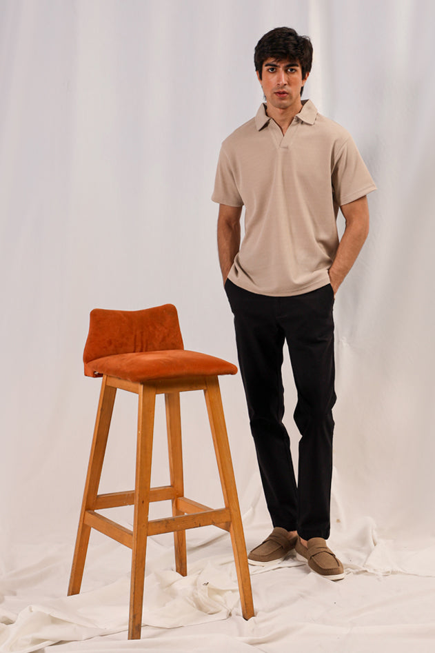 Textured Johnny Collar Polo Shirt