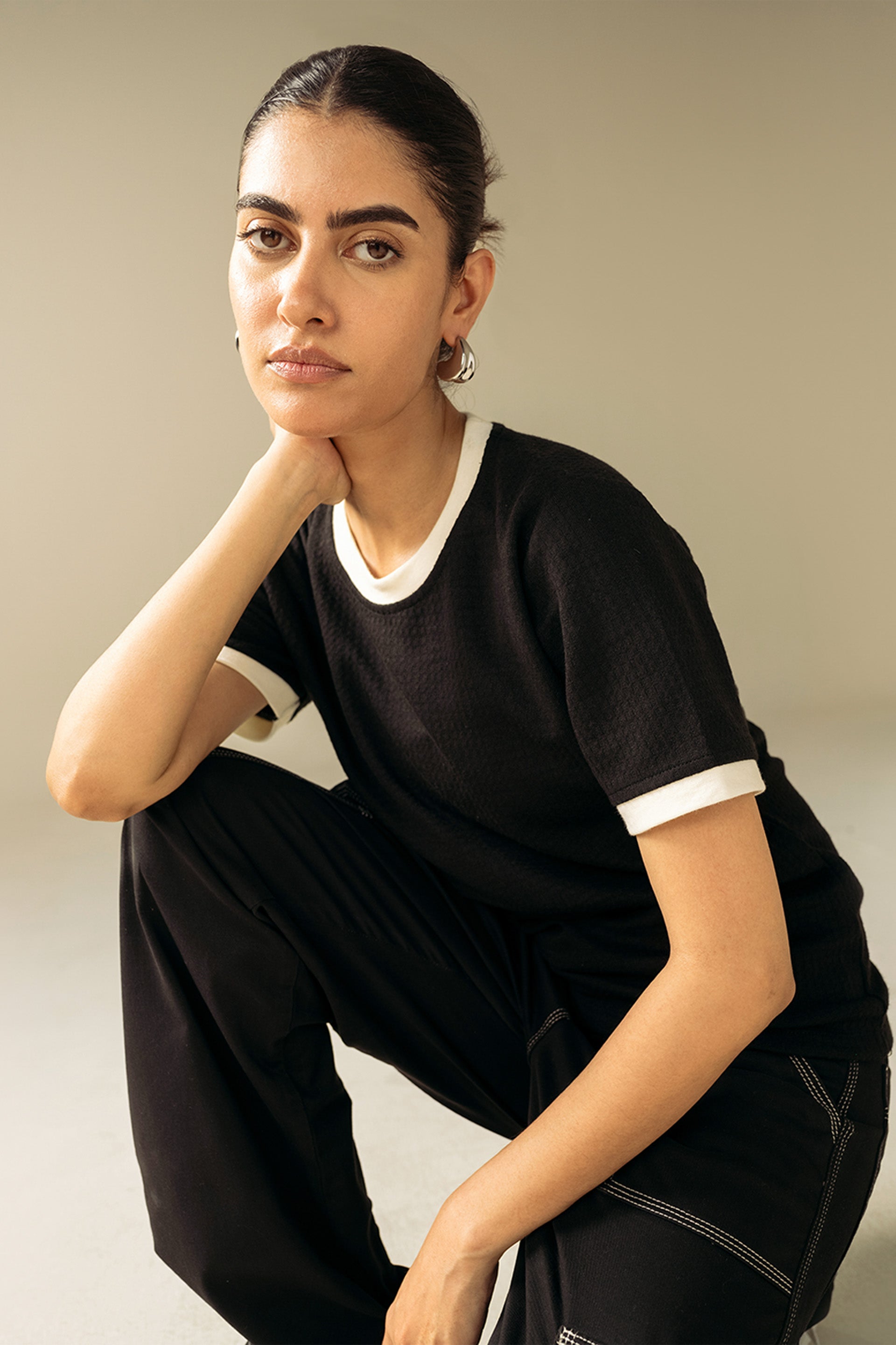 Waffle Texture T‐Shirt - Miles #Color_Black