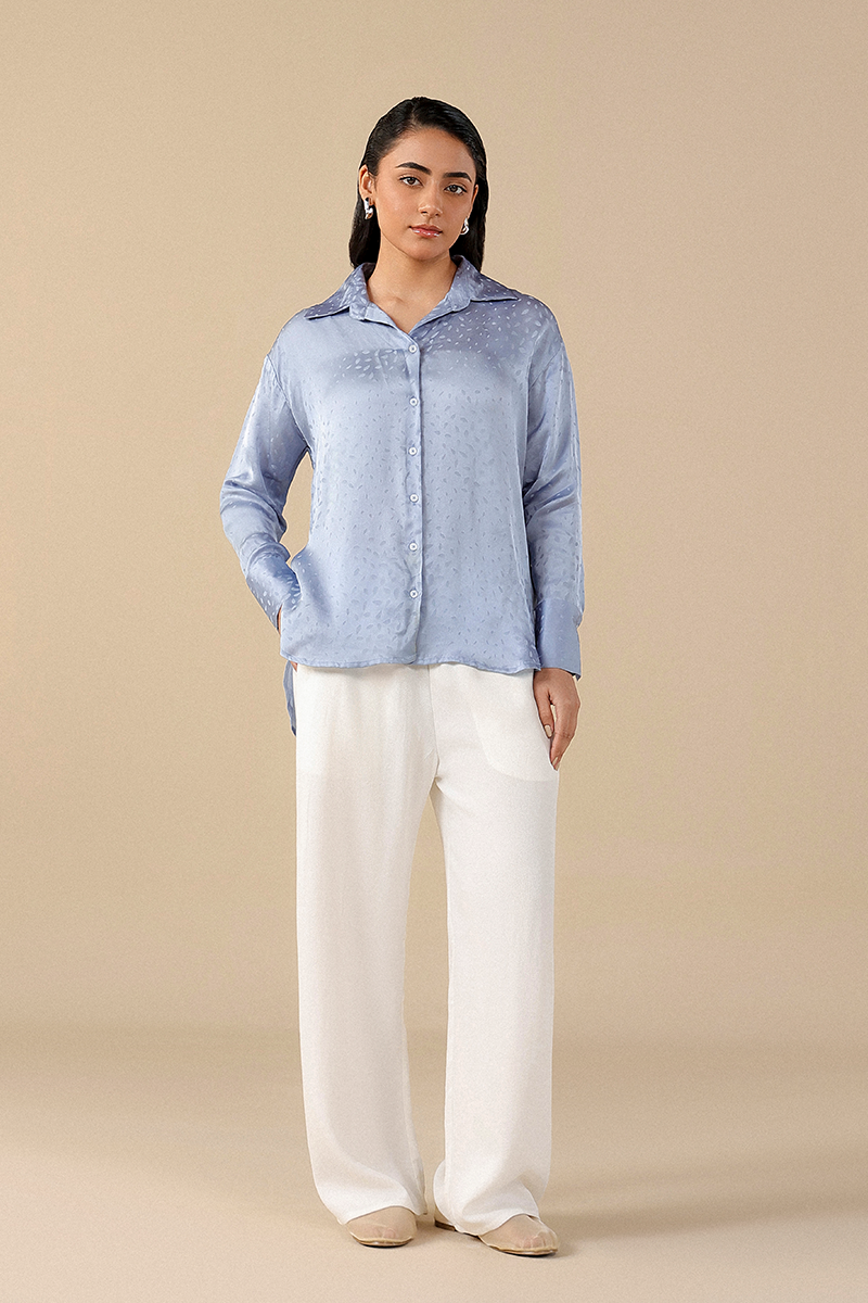Self-Pattern Button down Shirt for women