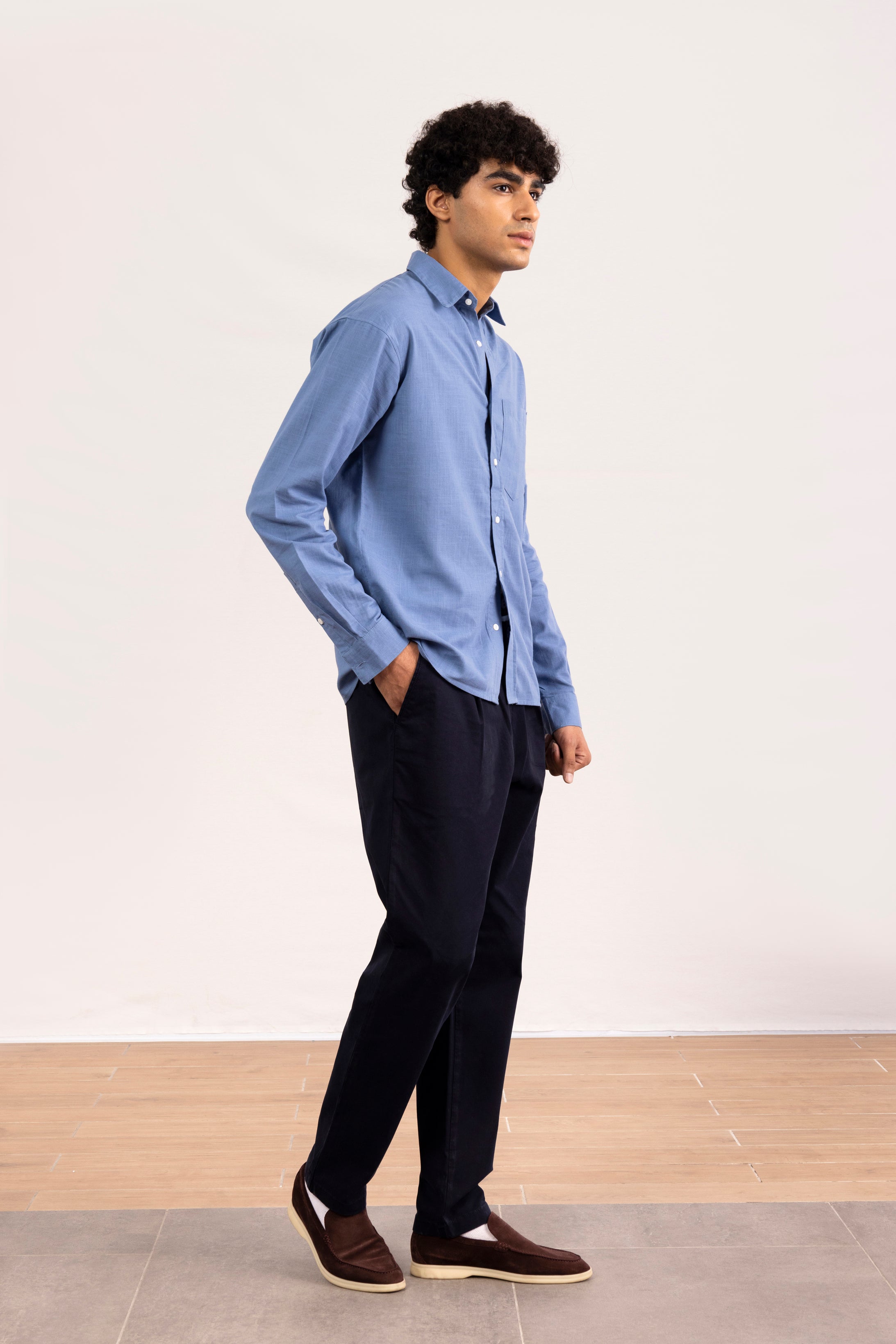 LINEN-COTTON BLEND BUTTON-UP SHIRT