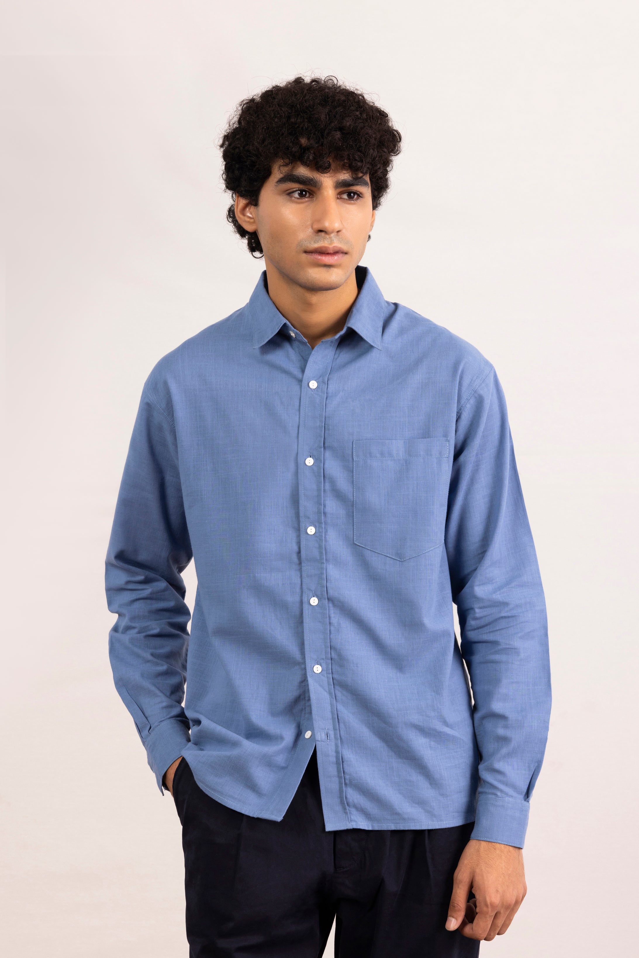 LINEN-COTTON BLEND BUTTON-UP SHIRT