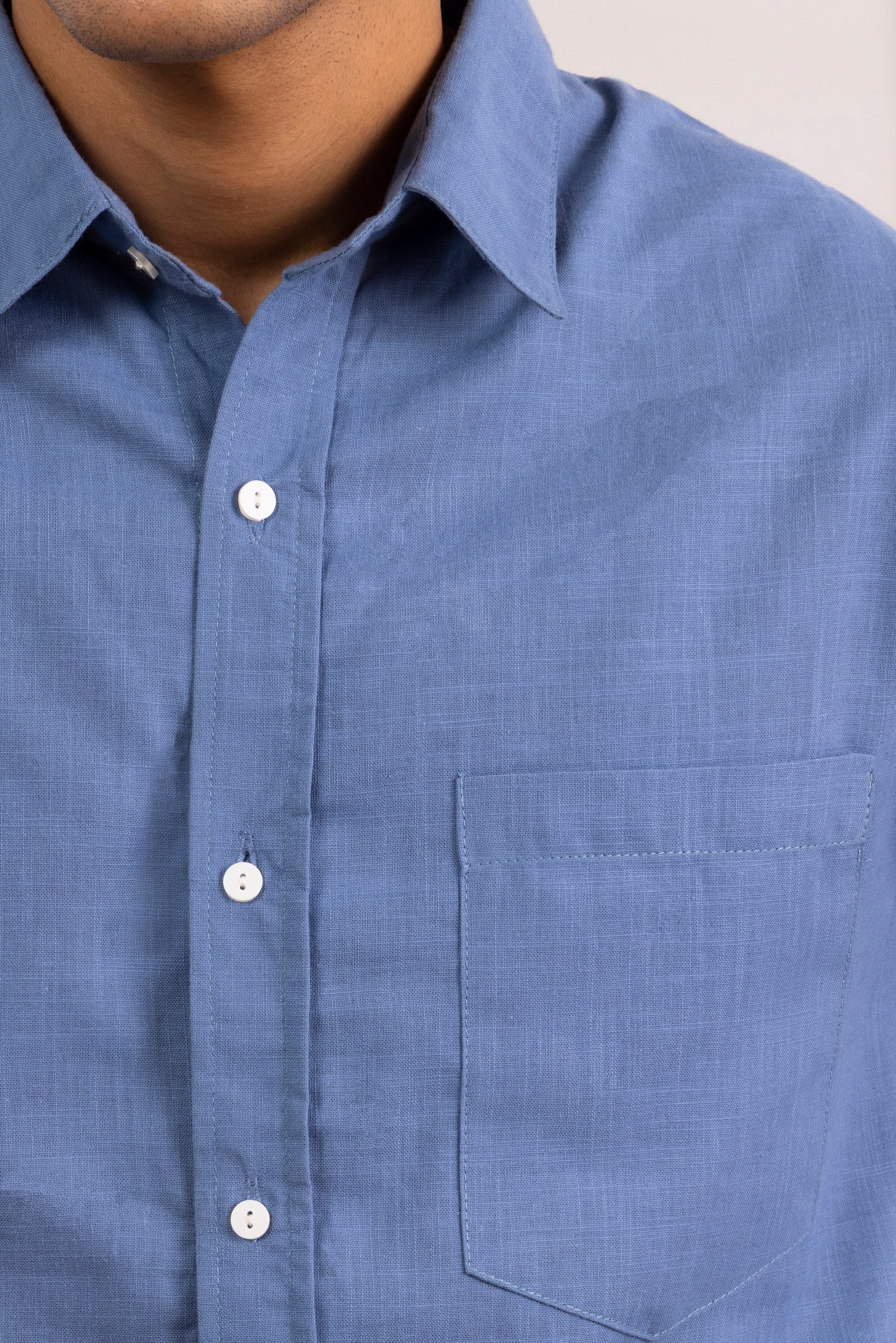 LINEN-COTTON BLEND BUTTON-UP SHIRT