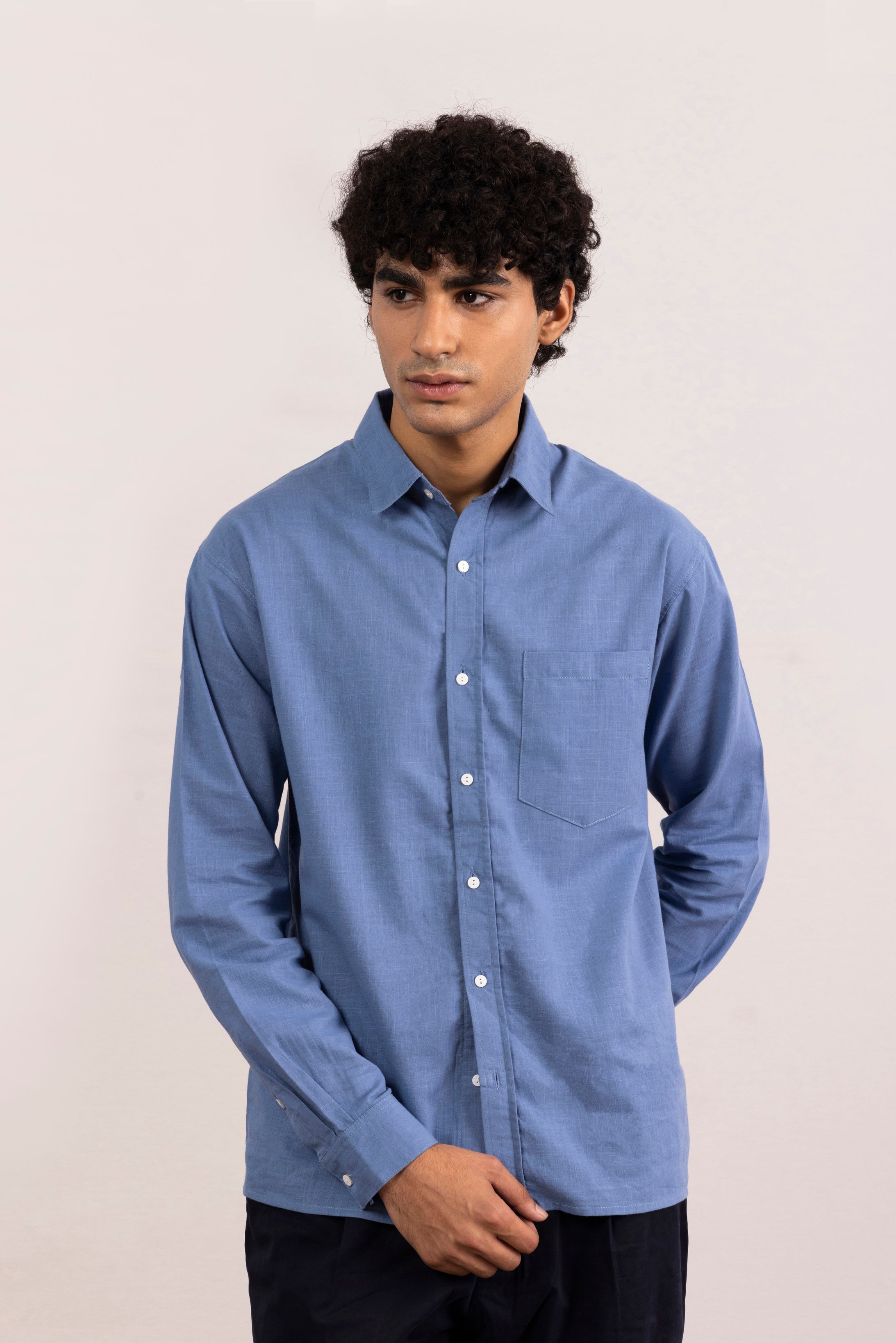 LINEN-COTTON BLEND BUTTON-UP SHIRT