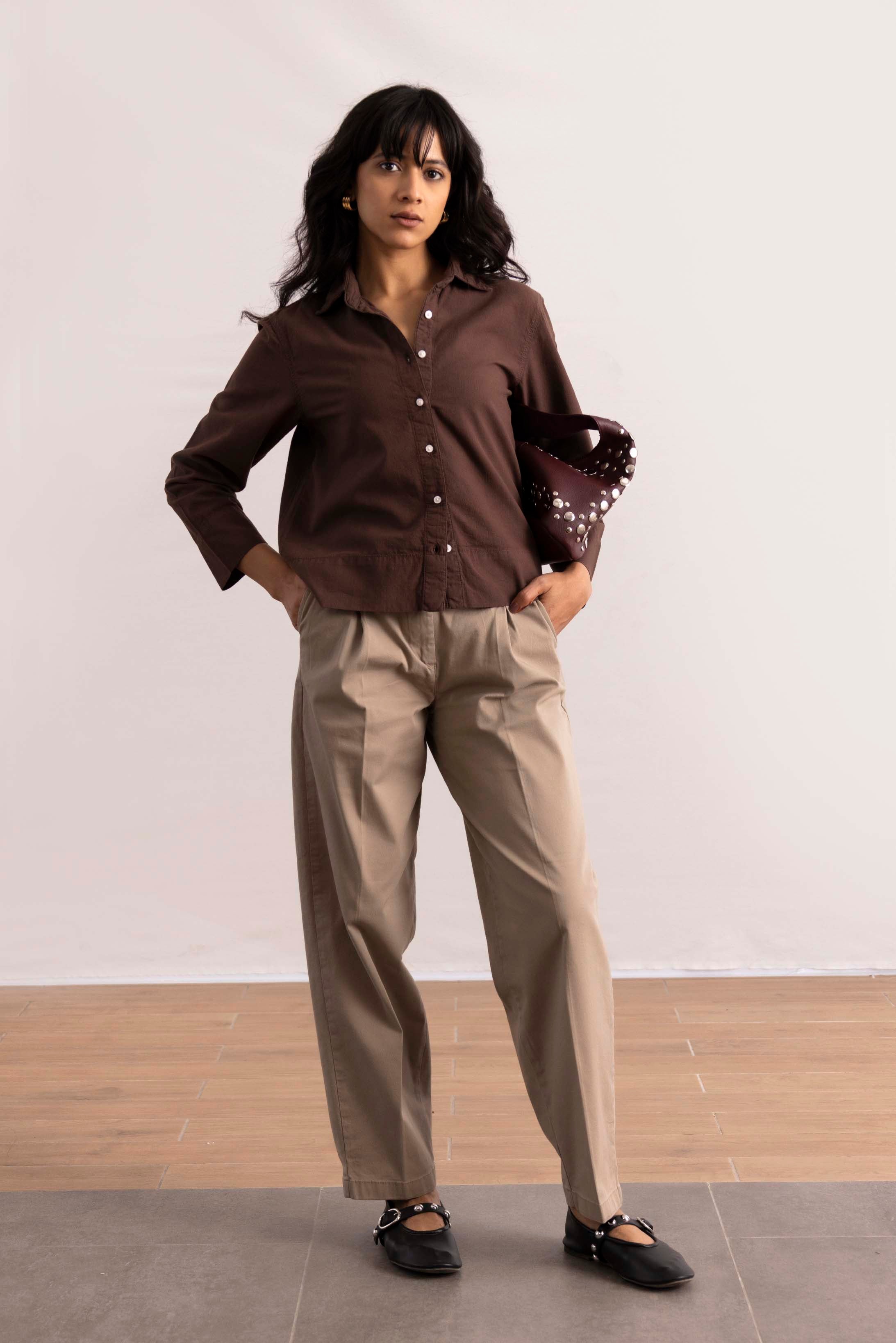 CROPPED BUTTON UP SHIRT