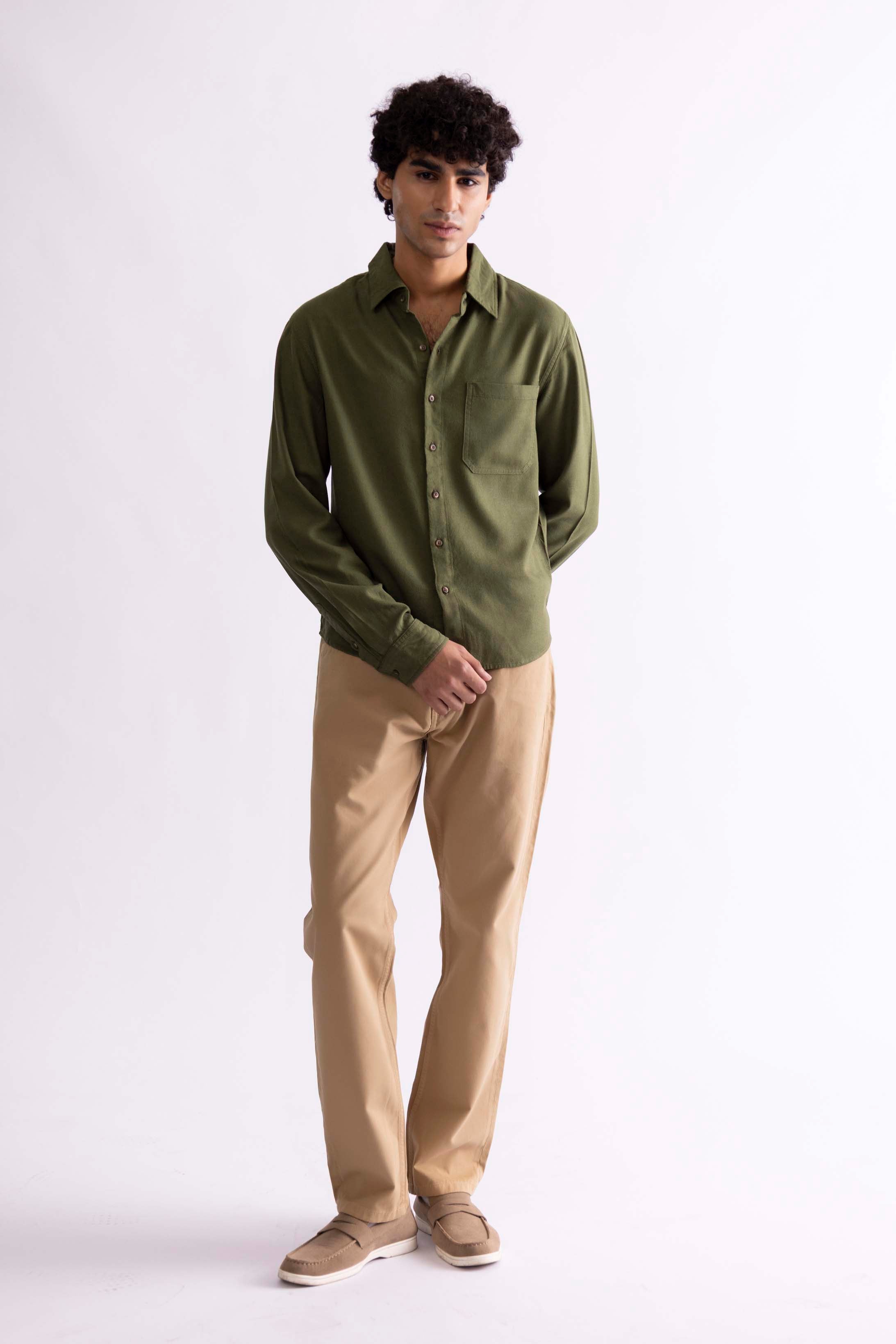 Linen Button-Up Shirt With Pocket