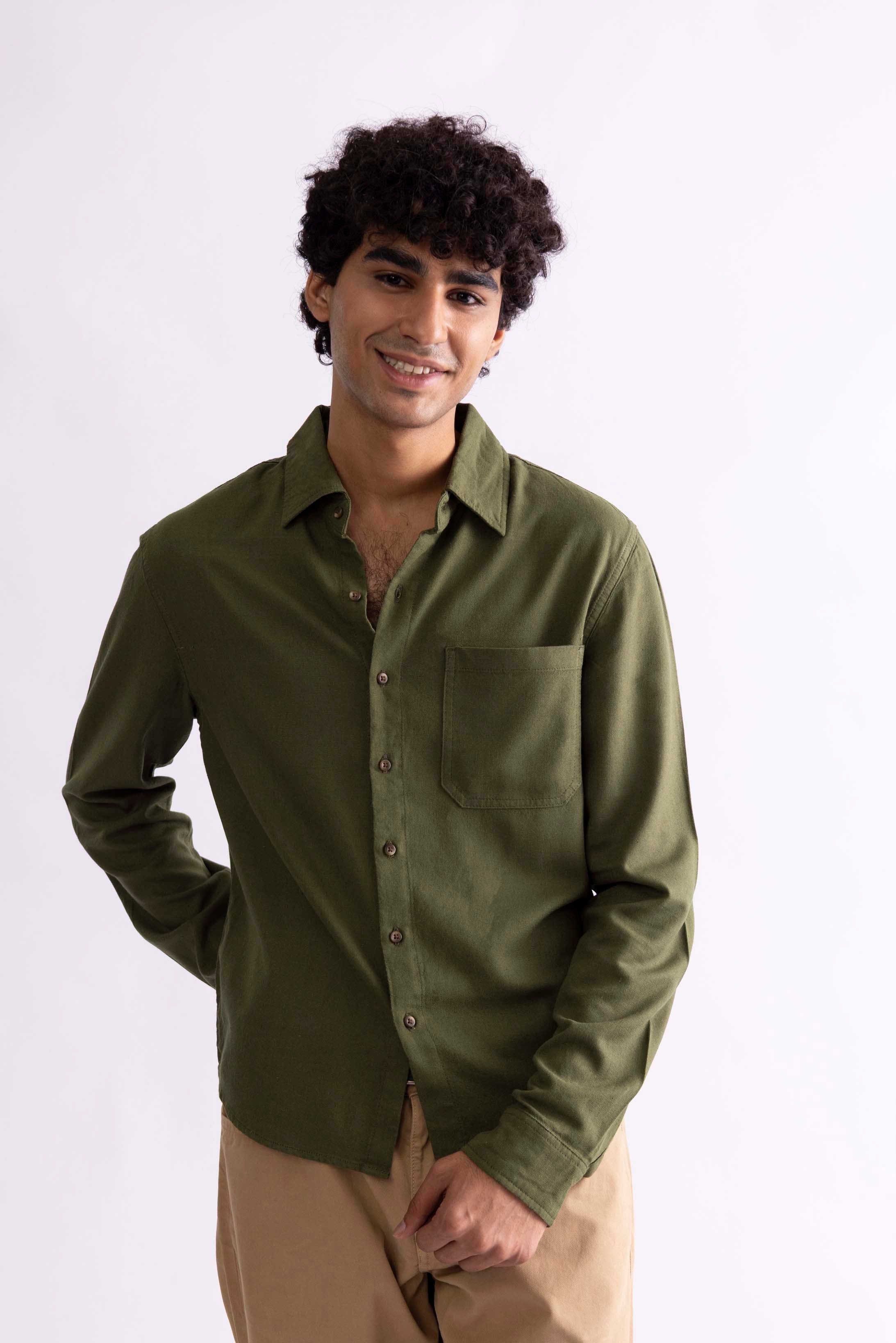 Linen Button-Up Shirt With Pocket