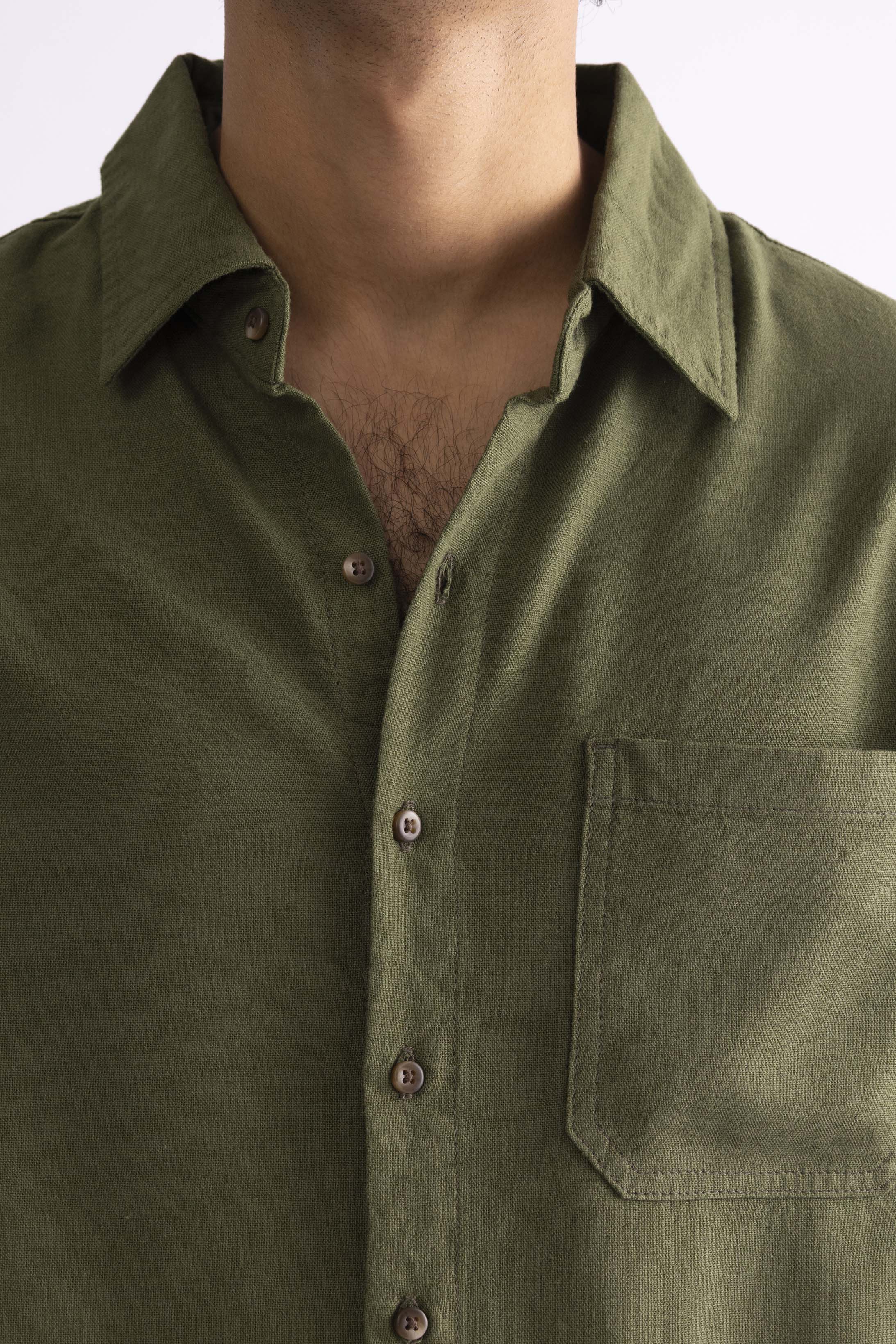 Linen Button-Up Shirt With Pocket