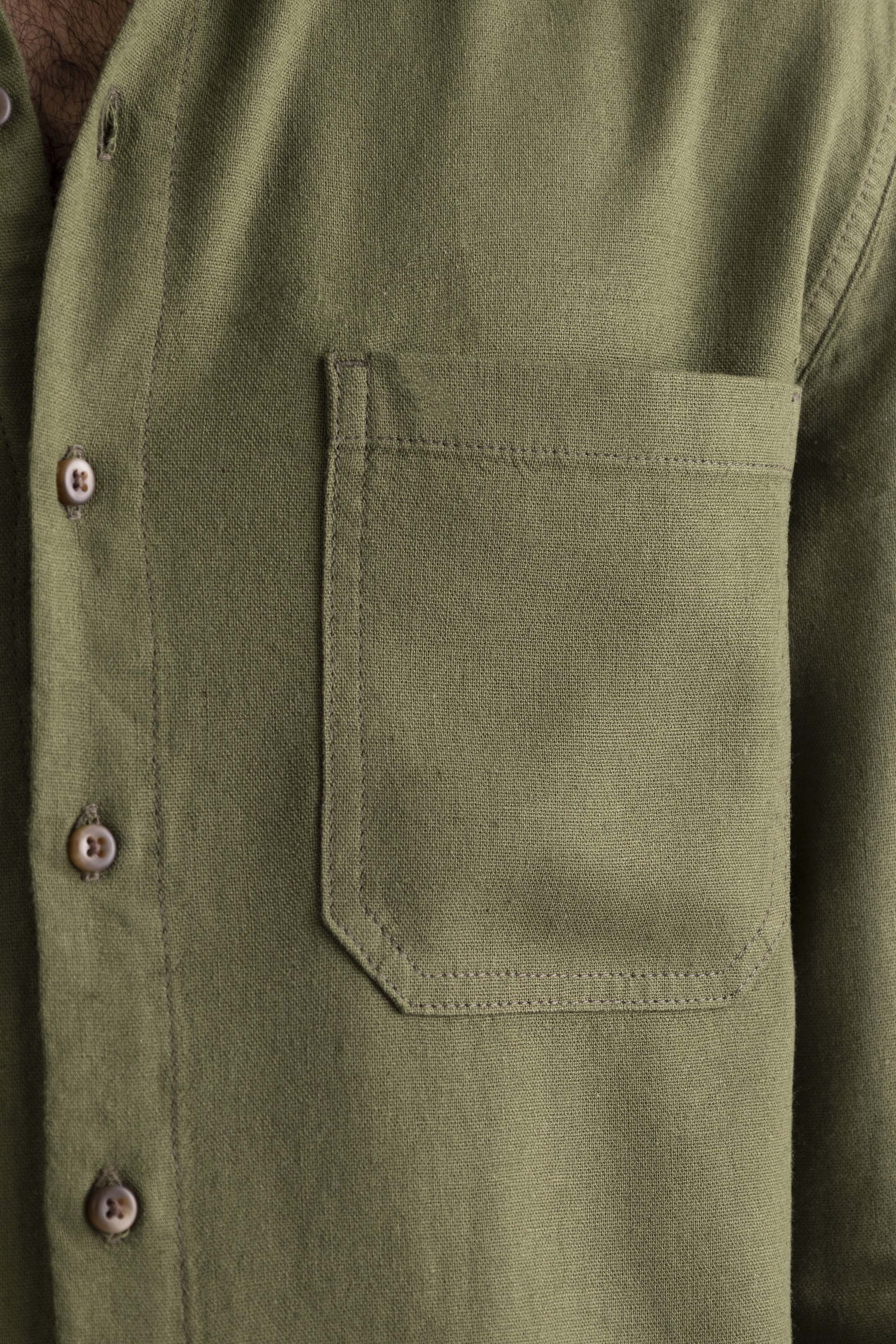 Linen Button-Up Shirt With Pocket