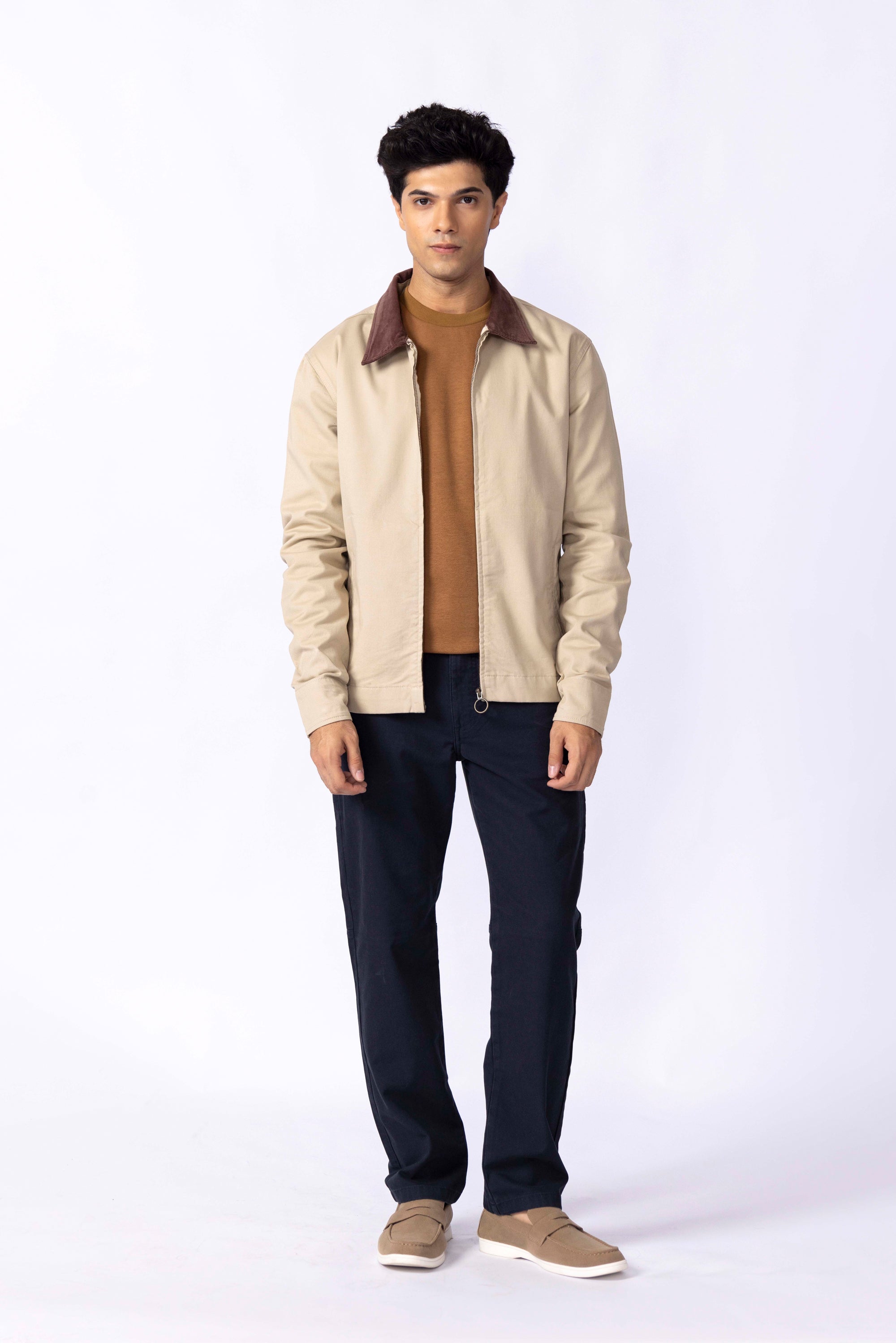 Cotton Jacket With Corduroy Collar