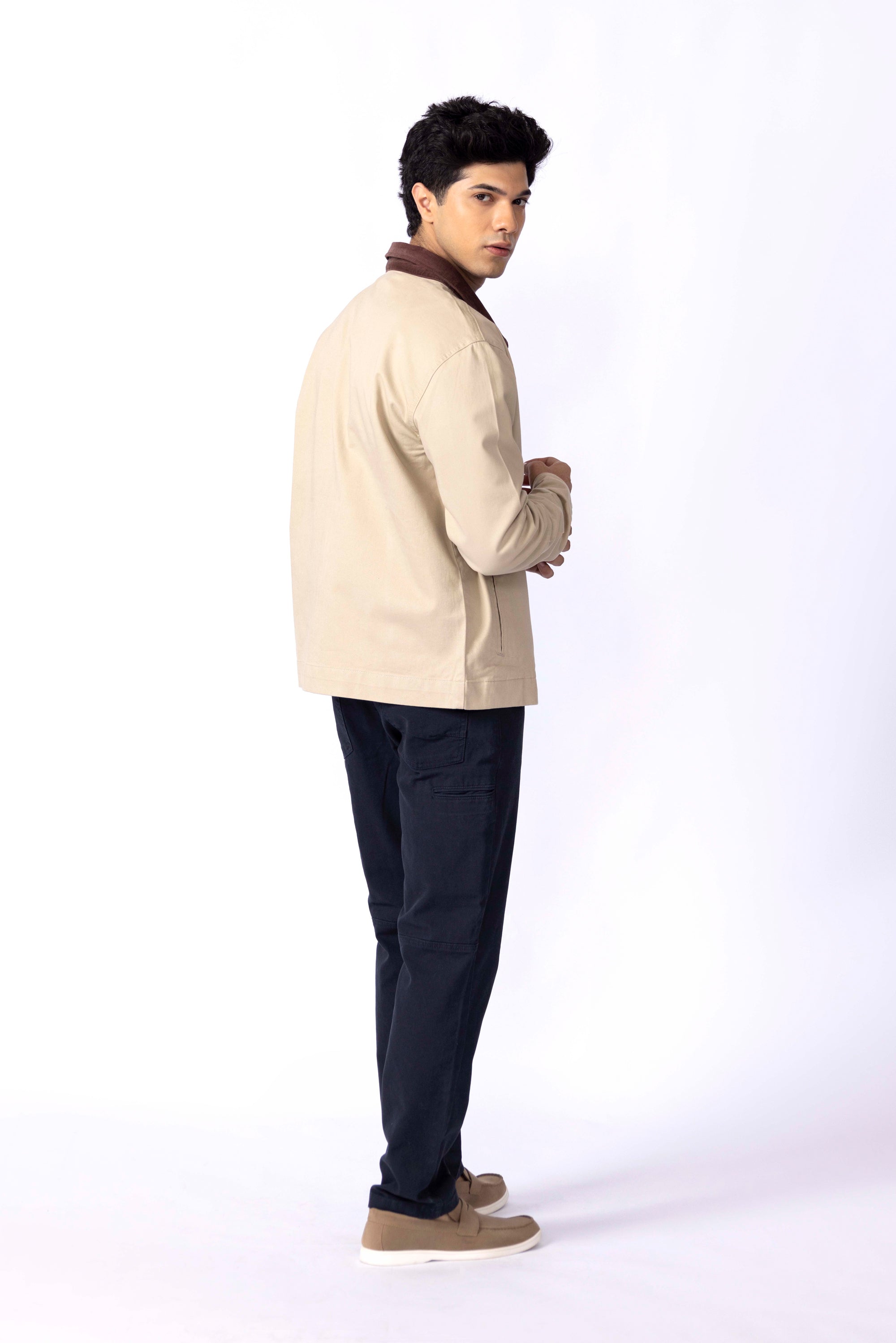 Cotton Jacket With Corduroy Collar