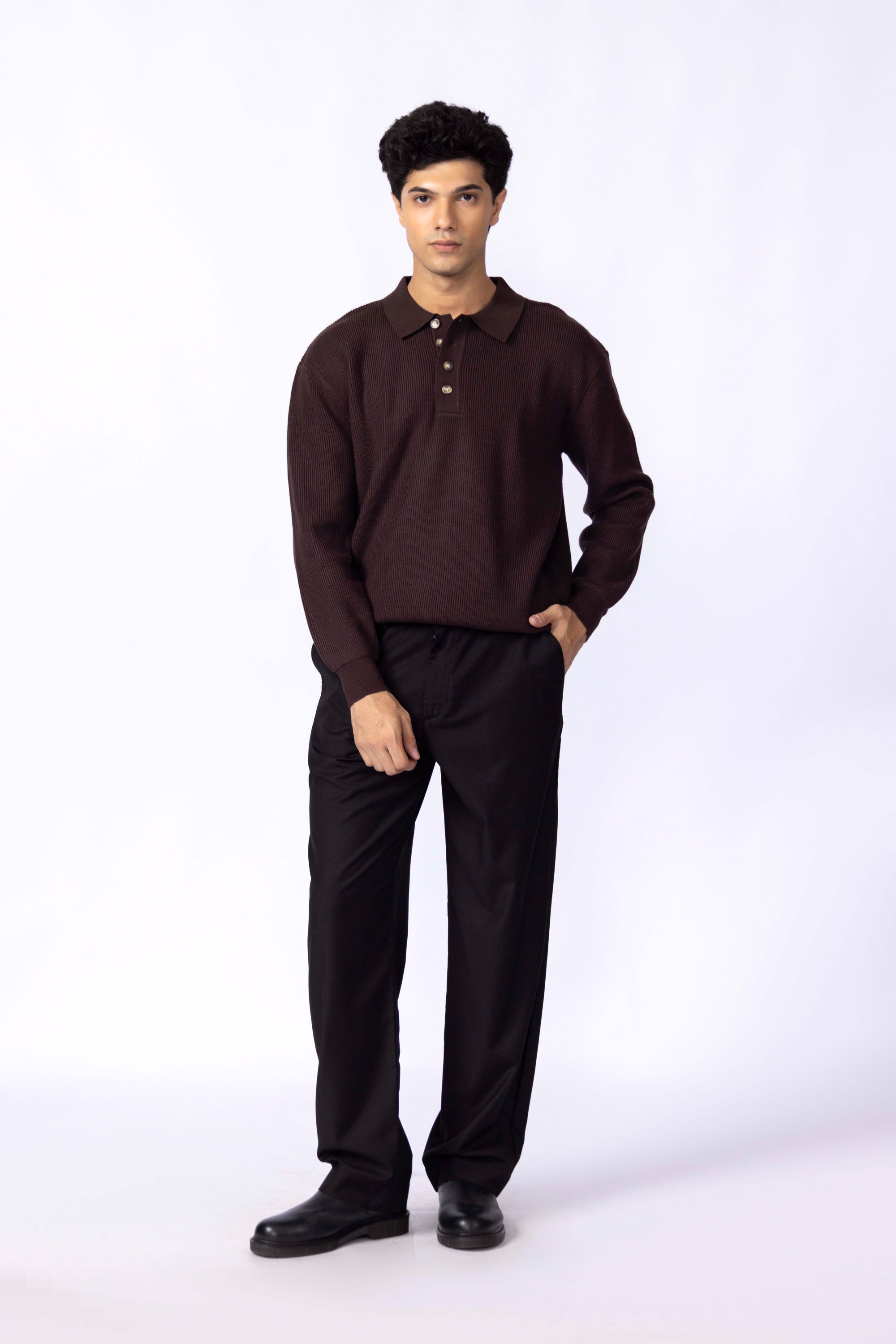 Button-down Knit Polo Sweater
