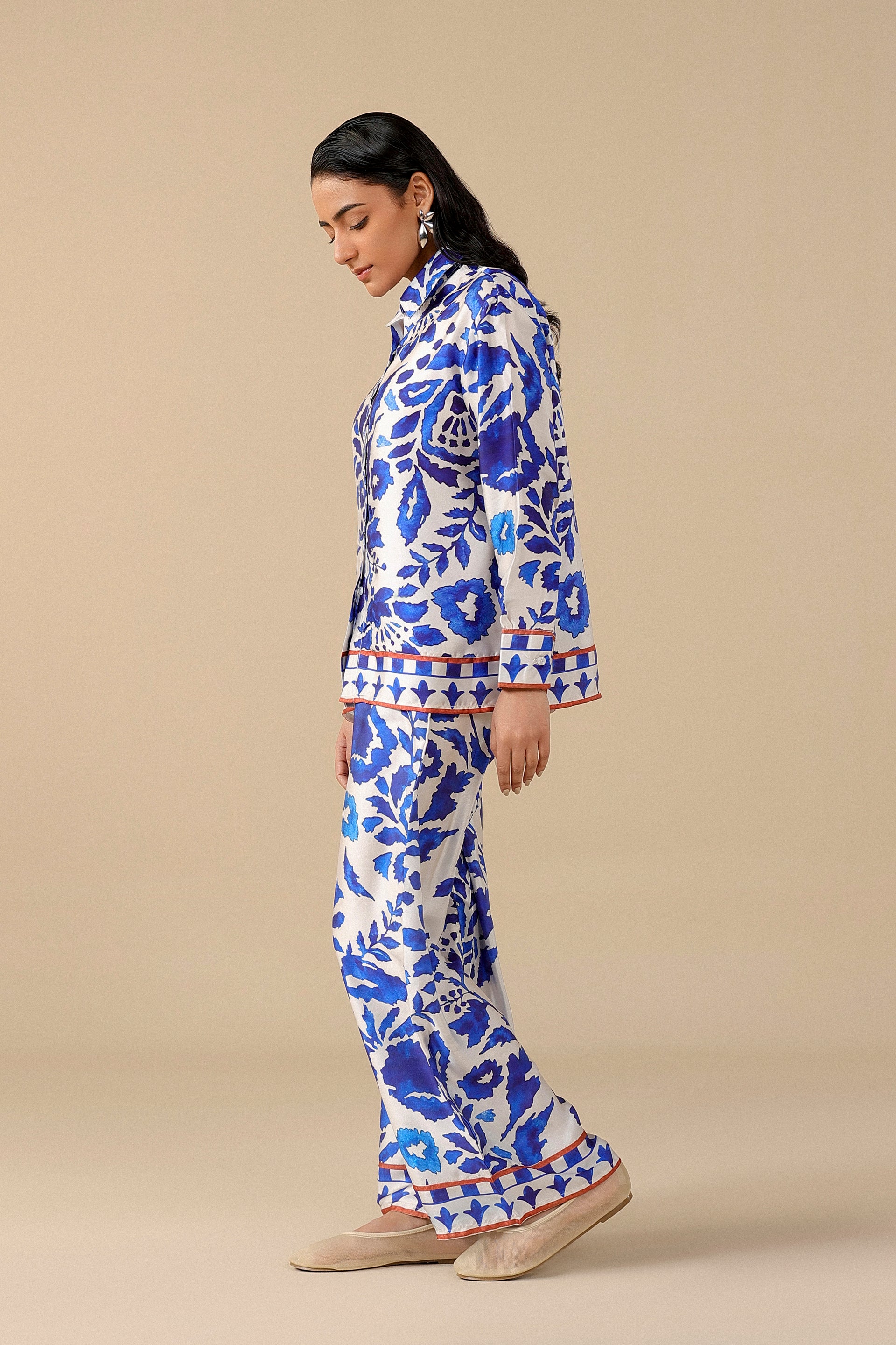 Printed Silk Flared Trousers