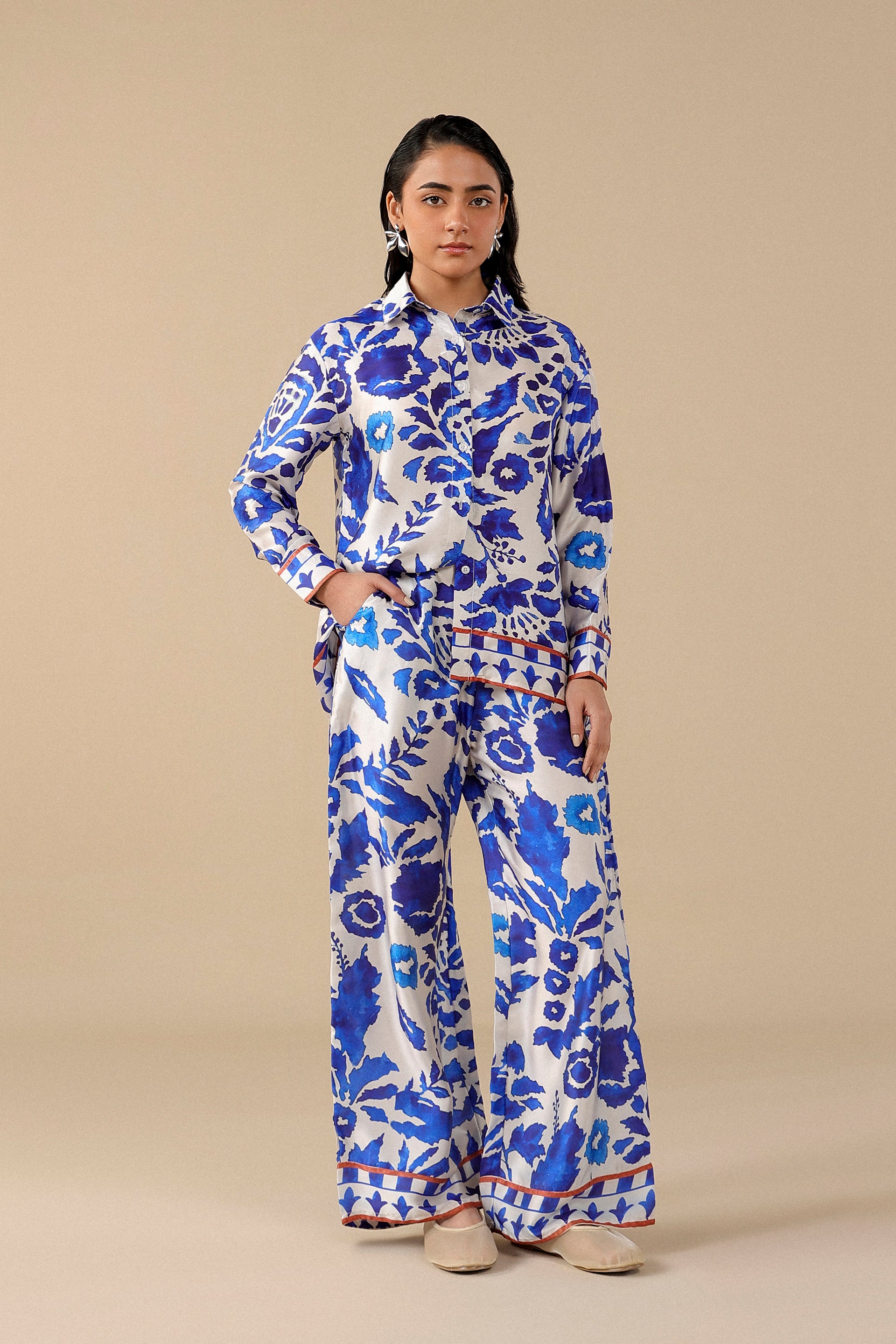 Printed Silk Flared Trousers