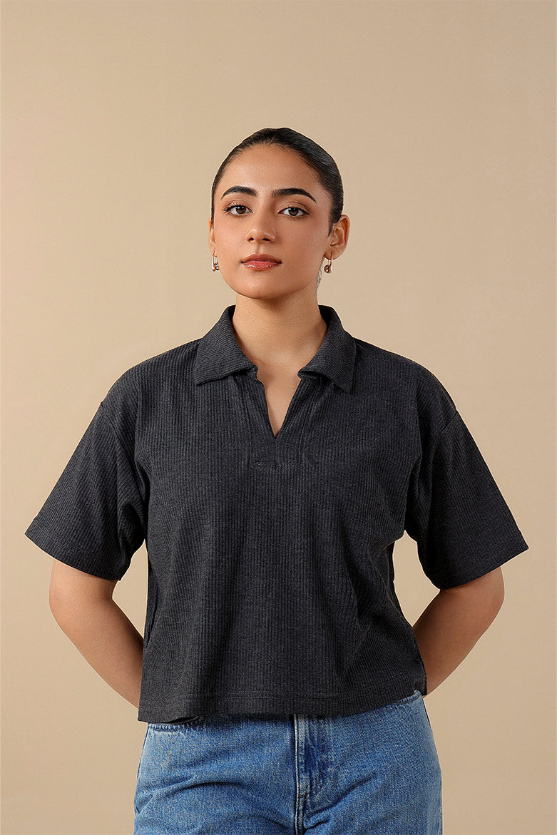 Ribbed V-Neck Polo