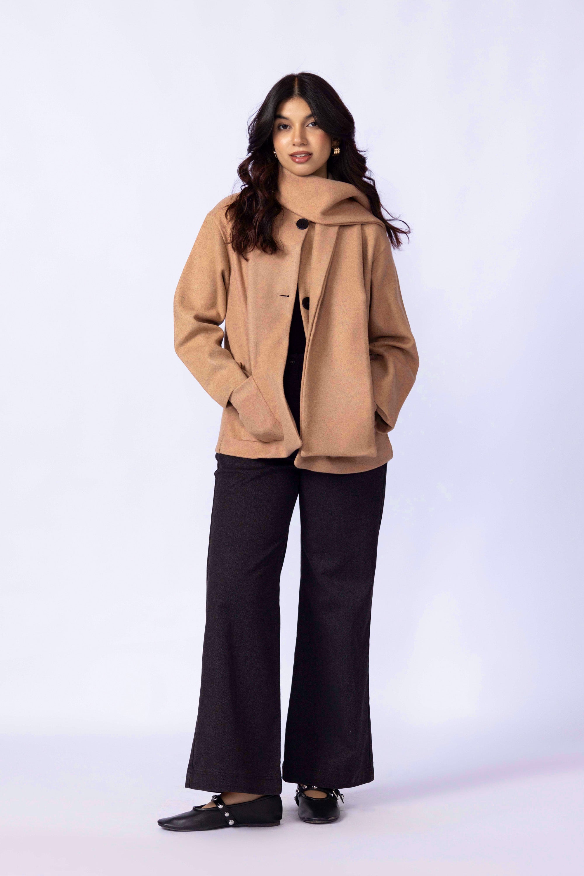 Wool Coat With Scarf