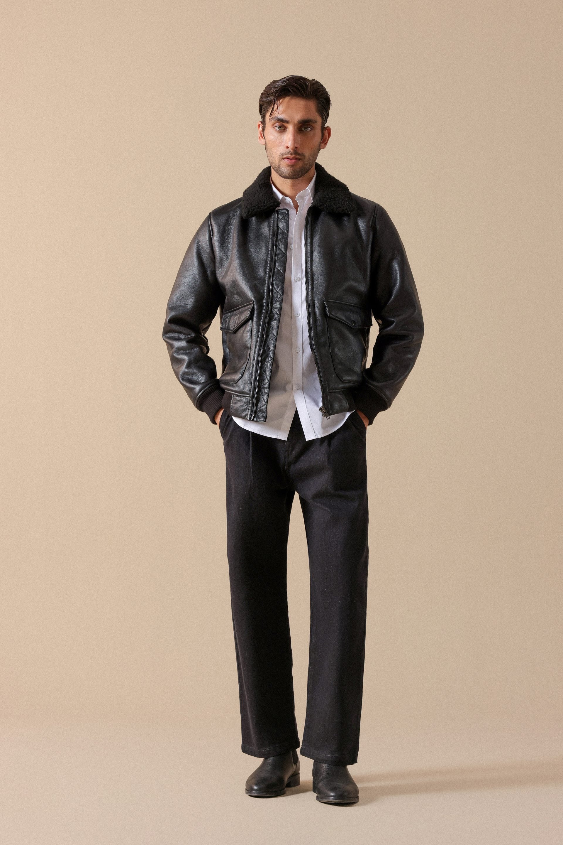 Zip-Up Faux Leather Jacket - Miles