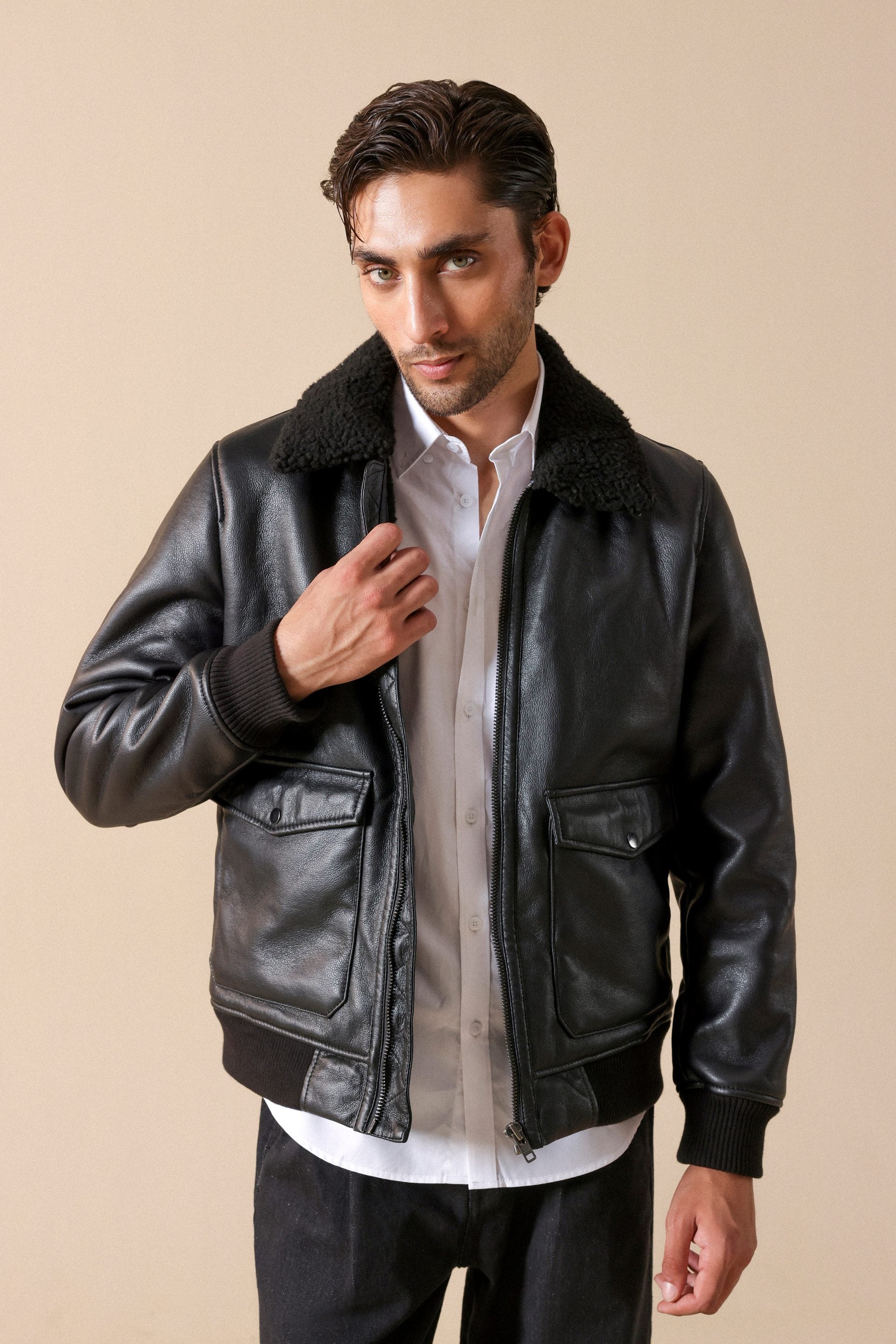 Zip-Up Faux Leather Jacket - Miles