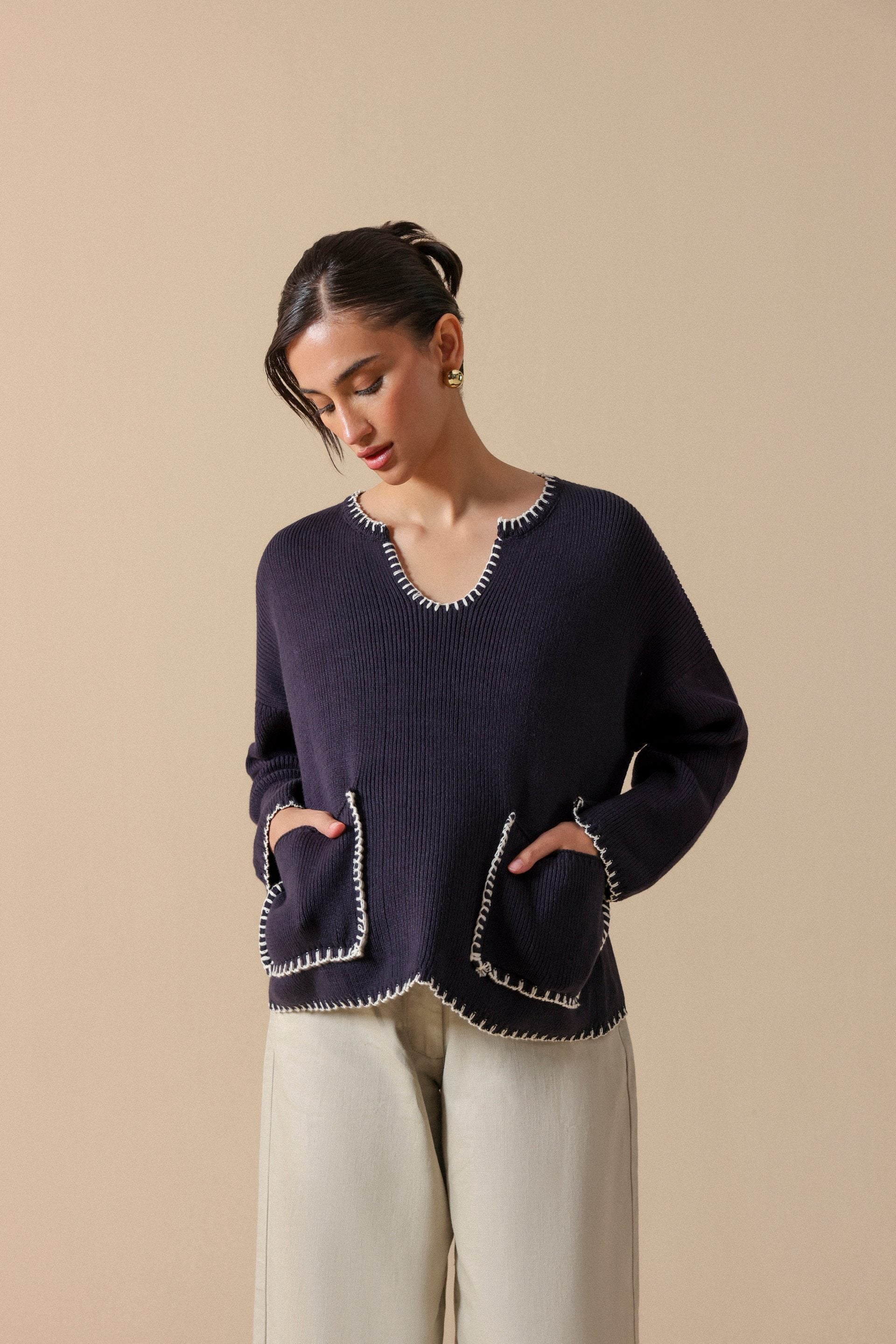 Sweater With Top Stitch Details - Miles