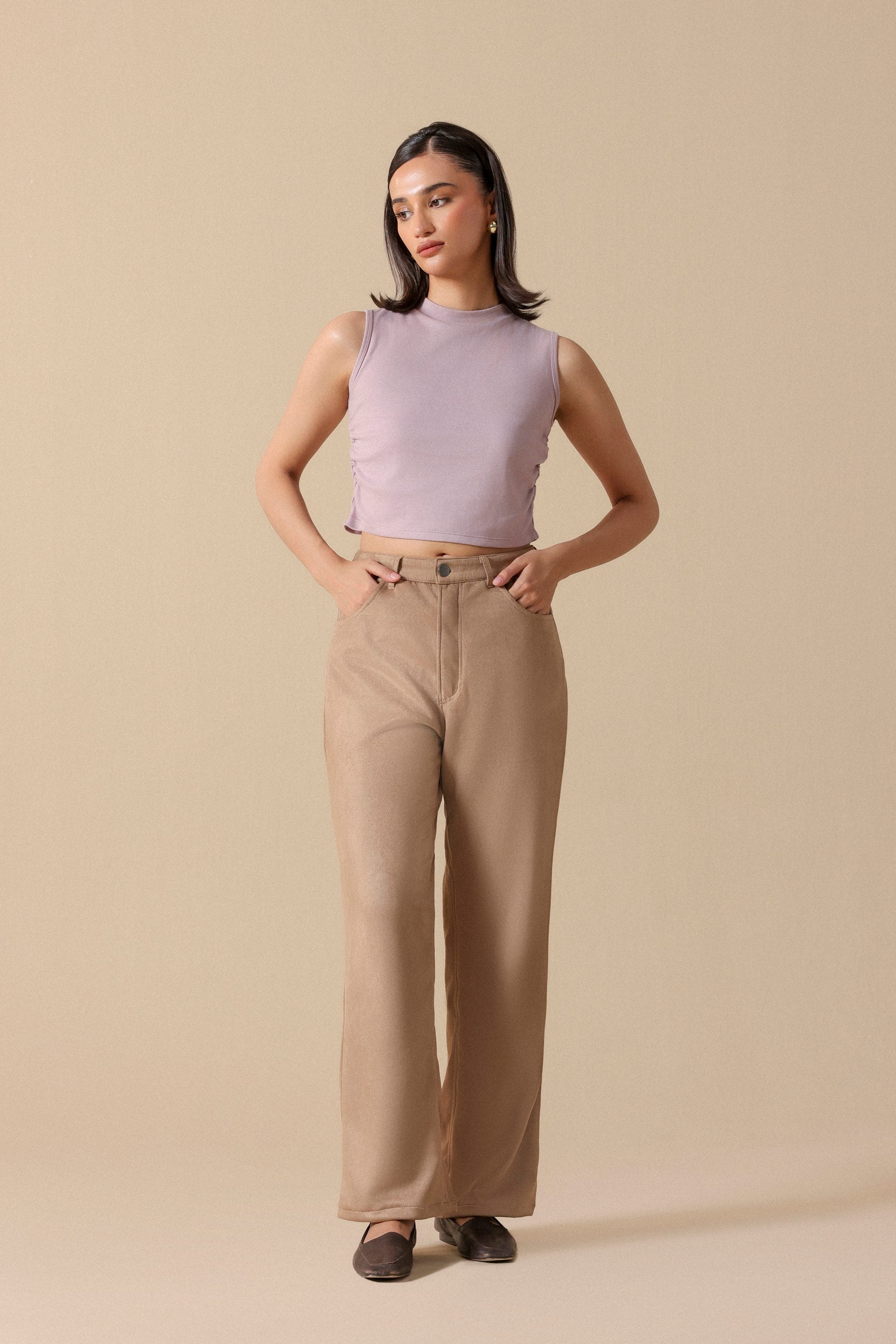 Faux Suede Straight Fit Trousers