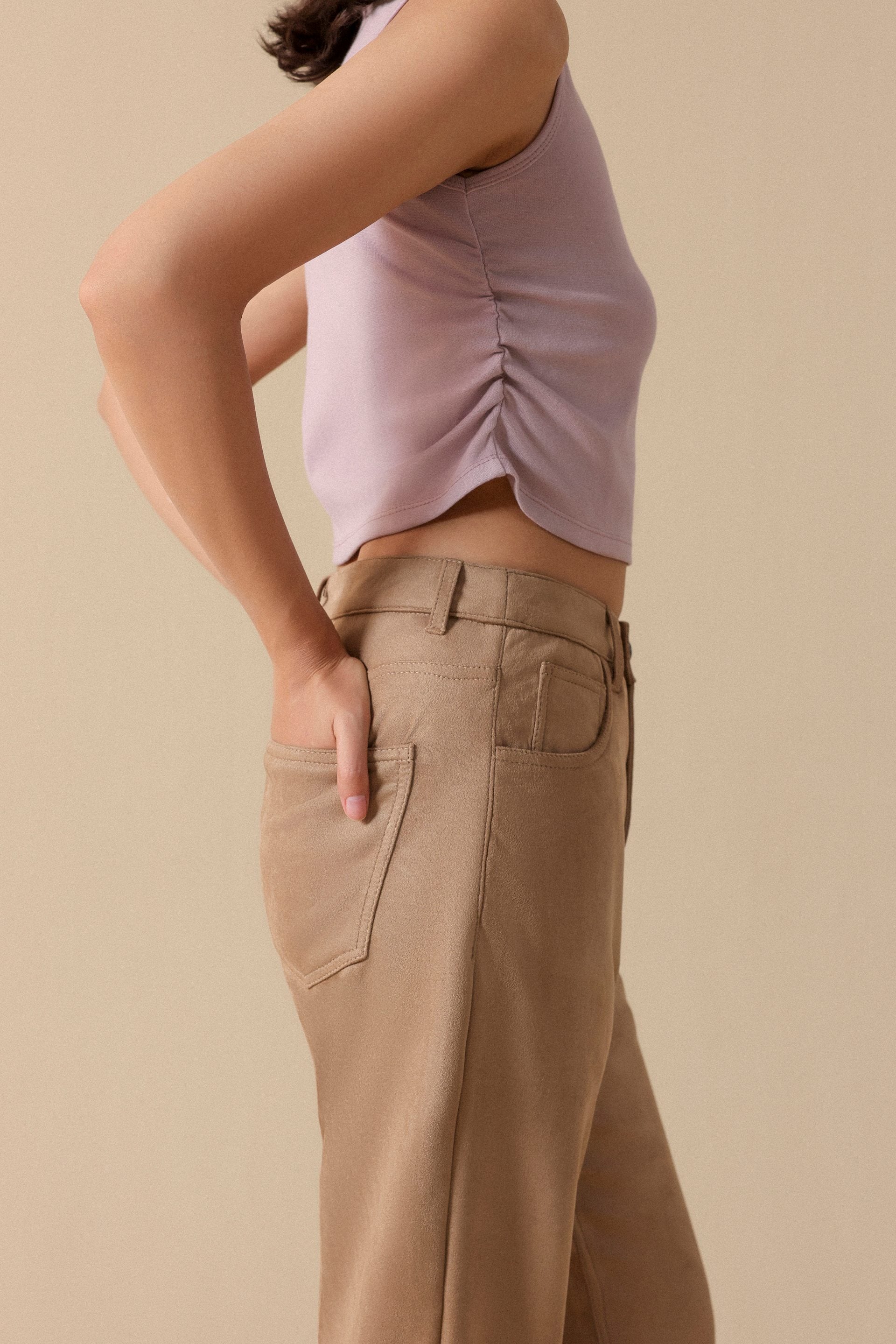 Faux Suede Straight Fit Trousers