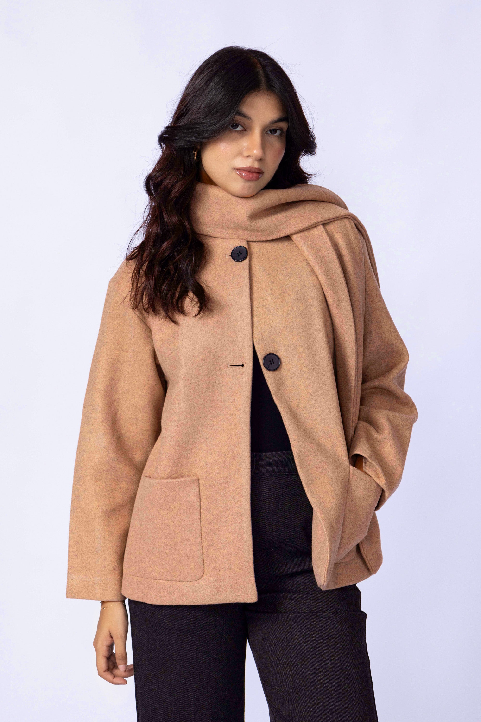 Wool Coat With Scarf